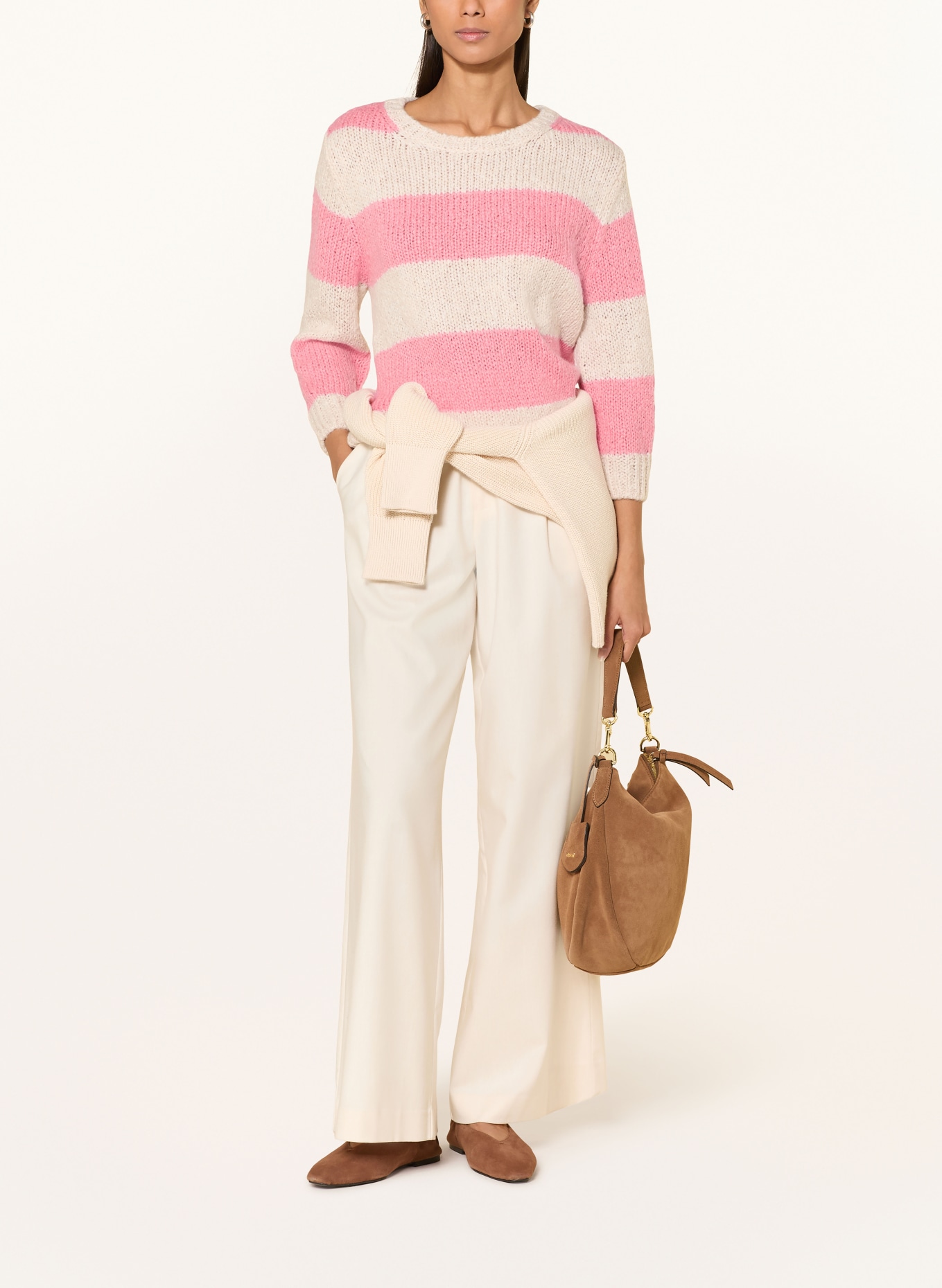 oui Pullover mit 3/4-Arm: ROSA / ECRU