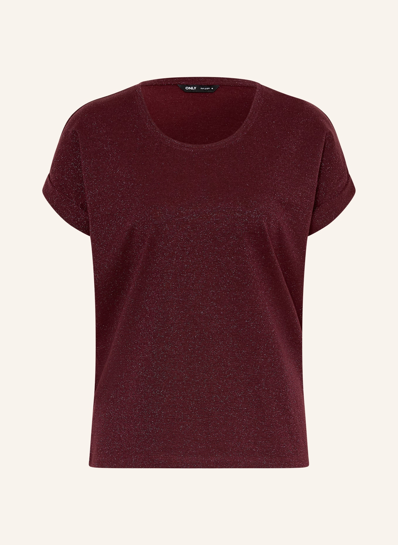 ONLY T-Shirt mit Glitzergarn: DUNKELROT