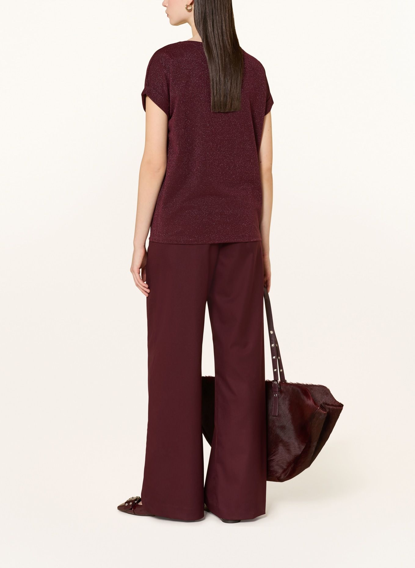 ONLY T-Shirt mit Glitzergarn: DUNKELROT