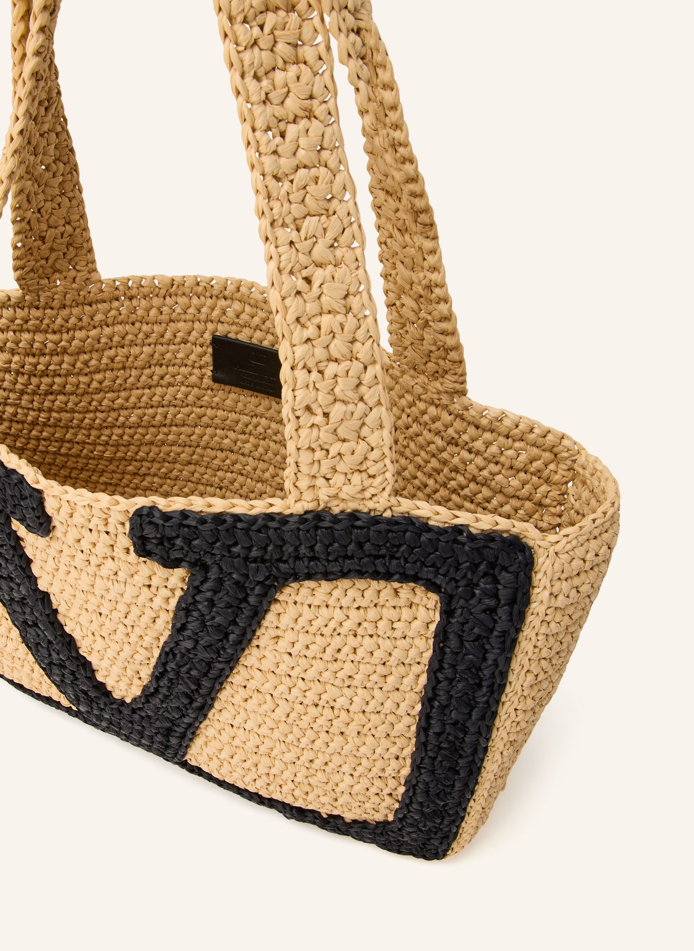 VALENTINO GARAVANI Torba shopper VIVA SUPERSTAR CROCHET MEDIUM: BEŻOWY / CZARNY