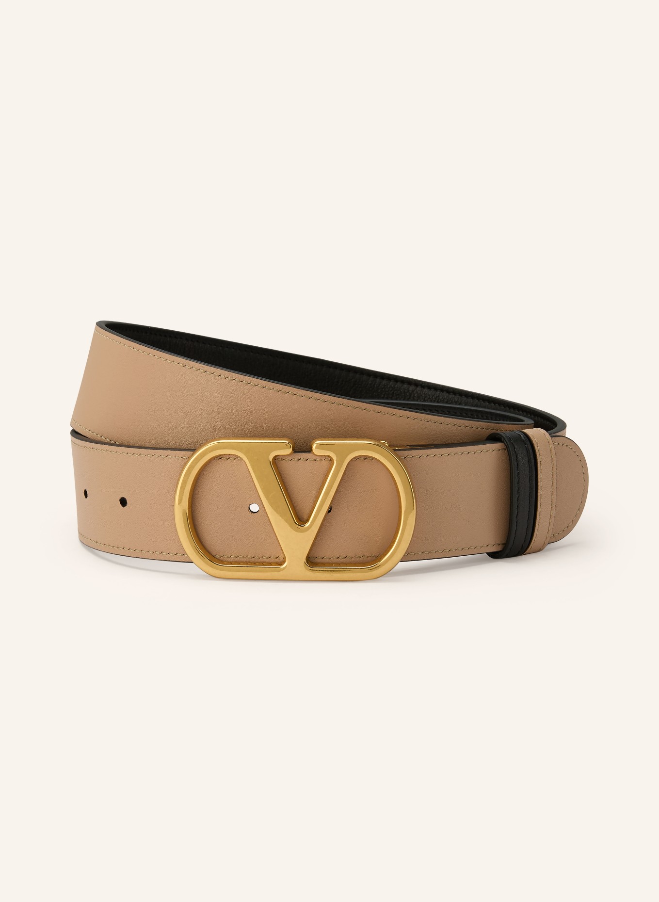 VALENTINO GARAVANI Lederen riem VLOGO SIGNATURE omkeerbaar: ZWART / GOUD / BEIGE