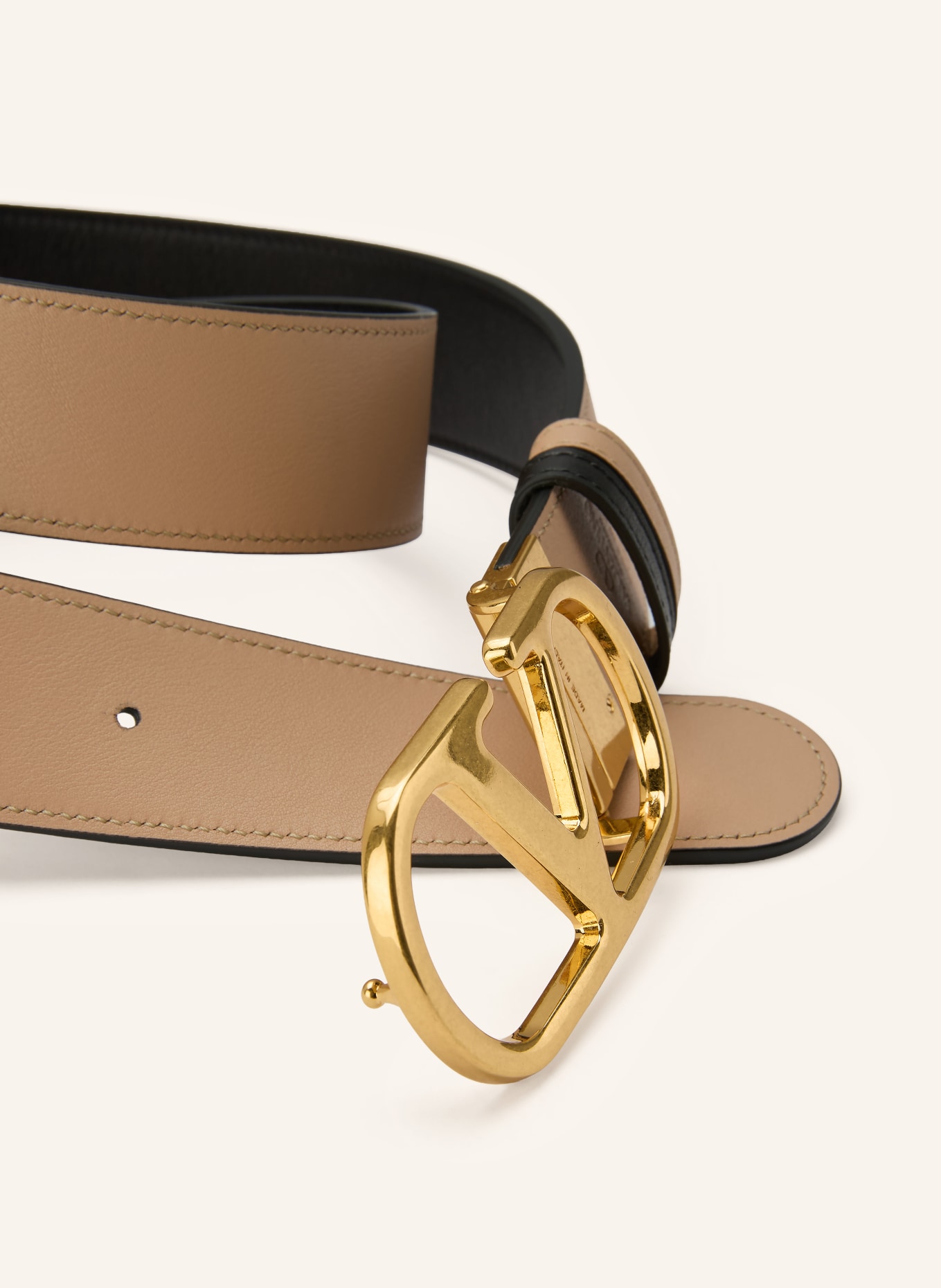 VALENTINO GARAVANI Lederen riem VLOGO SIGNATURE omkeerbaar: ZWART / GOUD / BEIGE