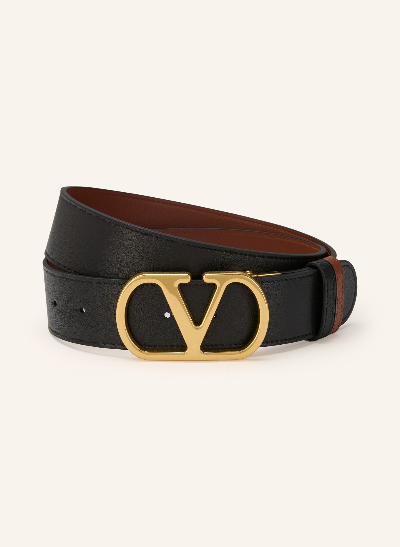 VALENTINO GARAVANI Lederen riem VLOGO SIGNATURE omkeerbaar: BRUIN / GOUD / ZWART