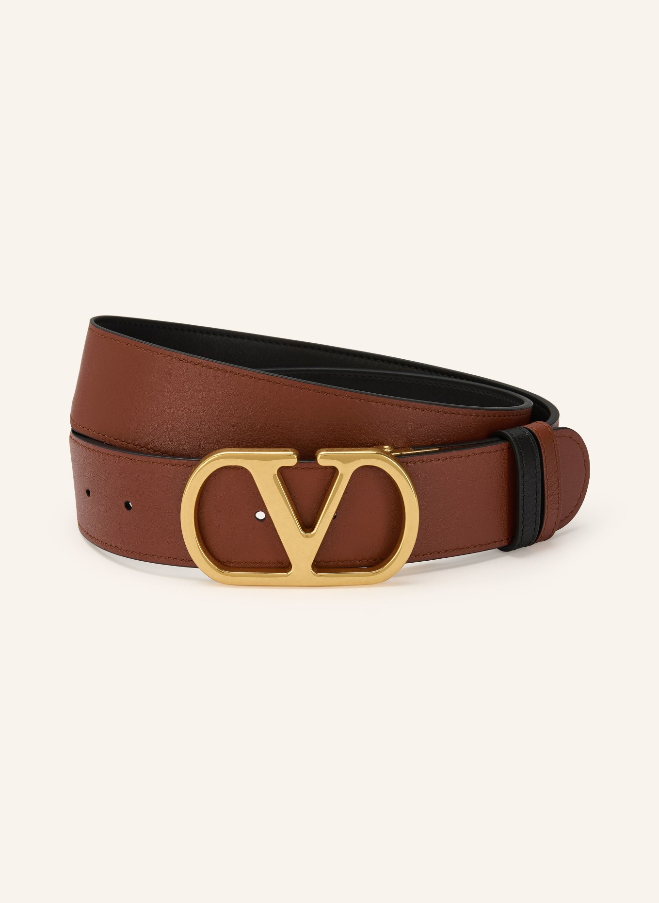 VALENTINO GARAVANI Lederen riem VLOGO SIGNATURE omkeerbaar: BRUIN / GOUD / ZWART