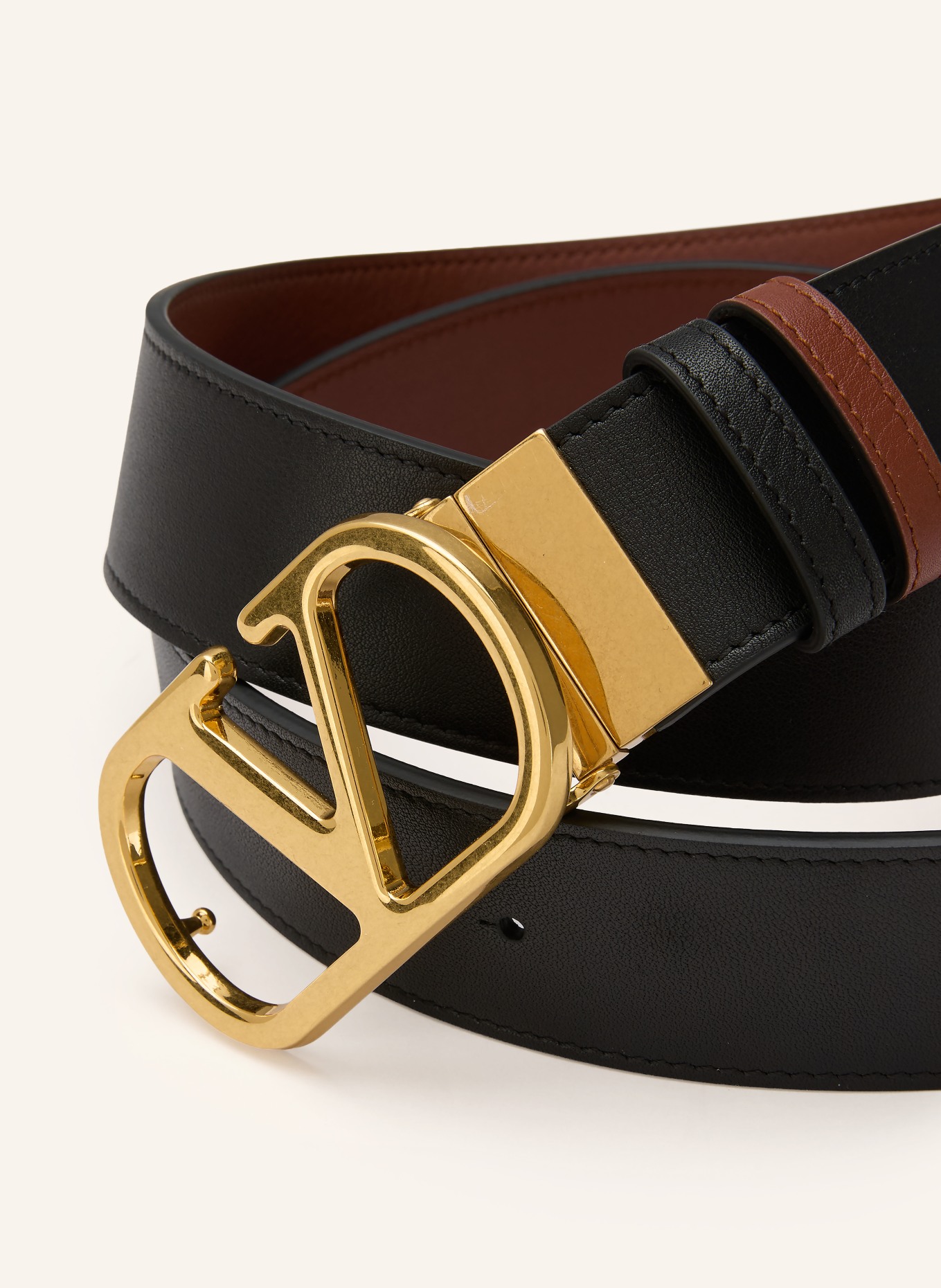 VALENTINO GARAVANI Lederen riem VLOGO SIGNATURE omkeerbaar: BRUIN / GOUD / ZWART