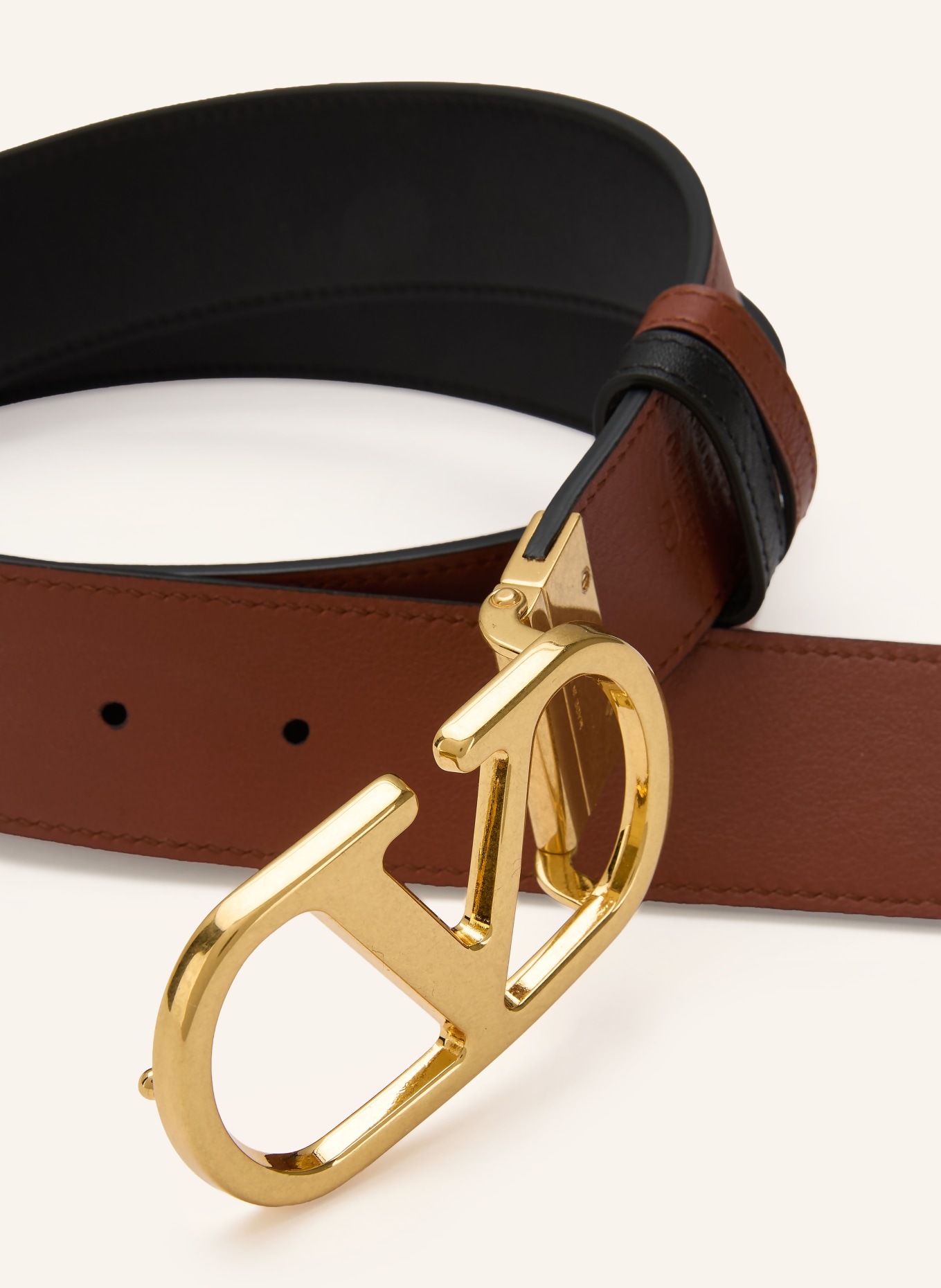 VALENTINO GARAVANI Lederen riem VLOGO SIGNATURE omkeerbaar: BRUIN / GOUD / ZWART