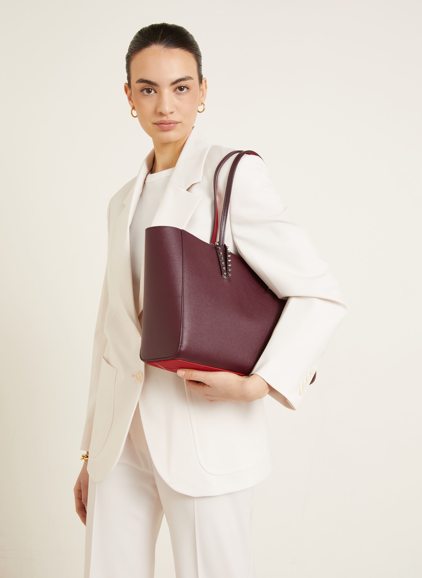 Christian Louboutin Torba shopper CABATA SMALL z saszetką: CIEMNOCZERWONY