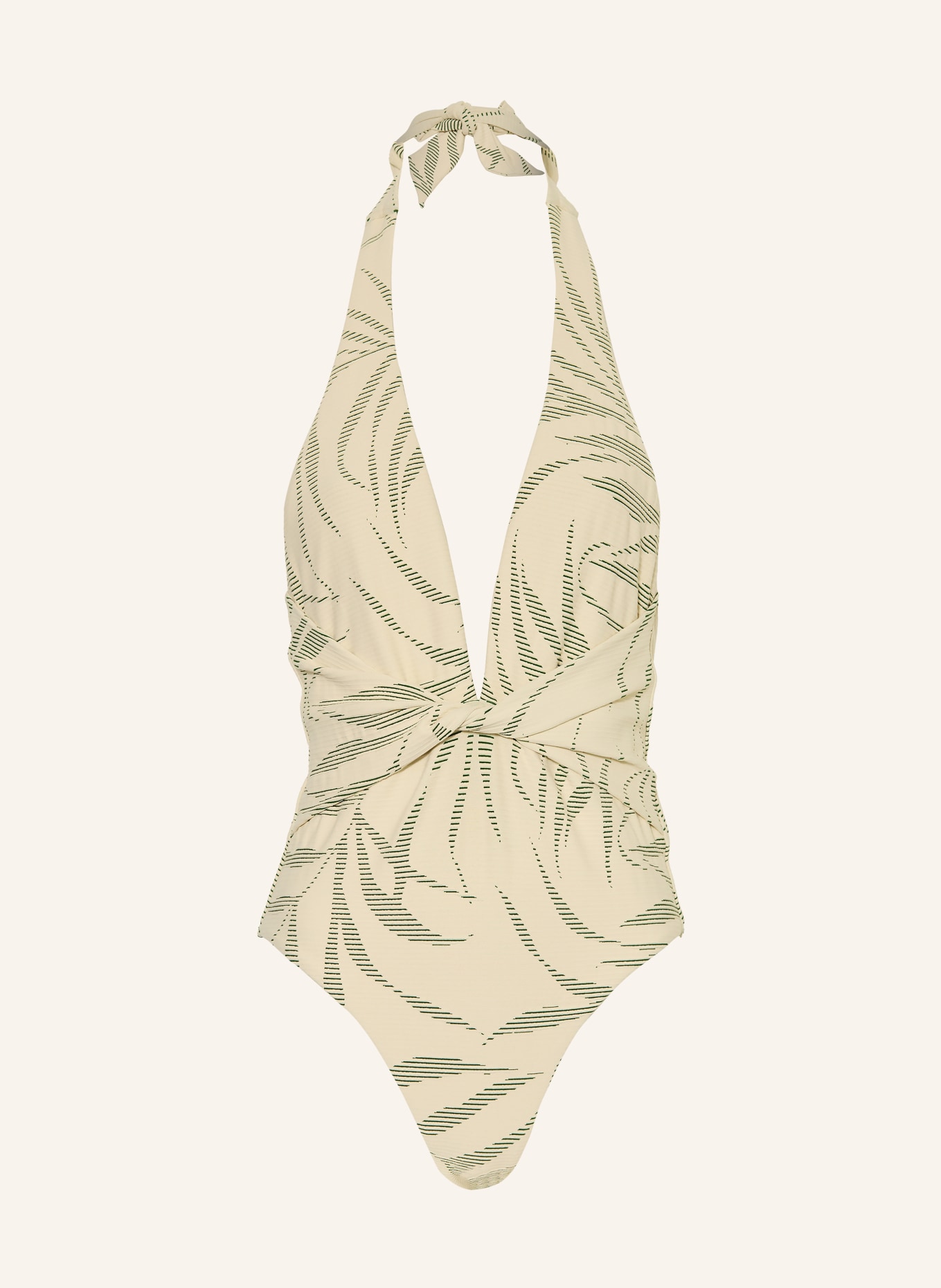 JETS Australia Strój kąpielowy z wiązaniem na szyi: KREMOWY / CIEMNOZIELONY