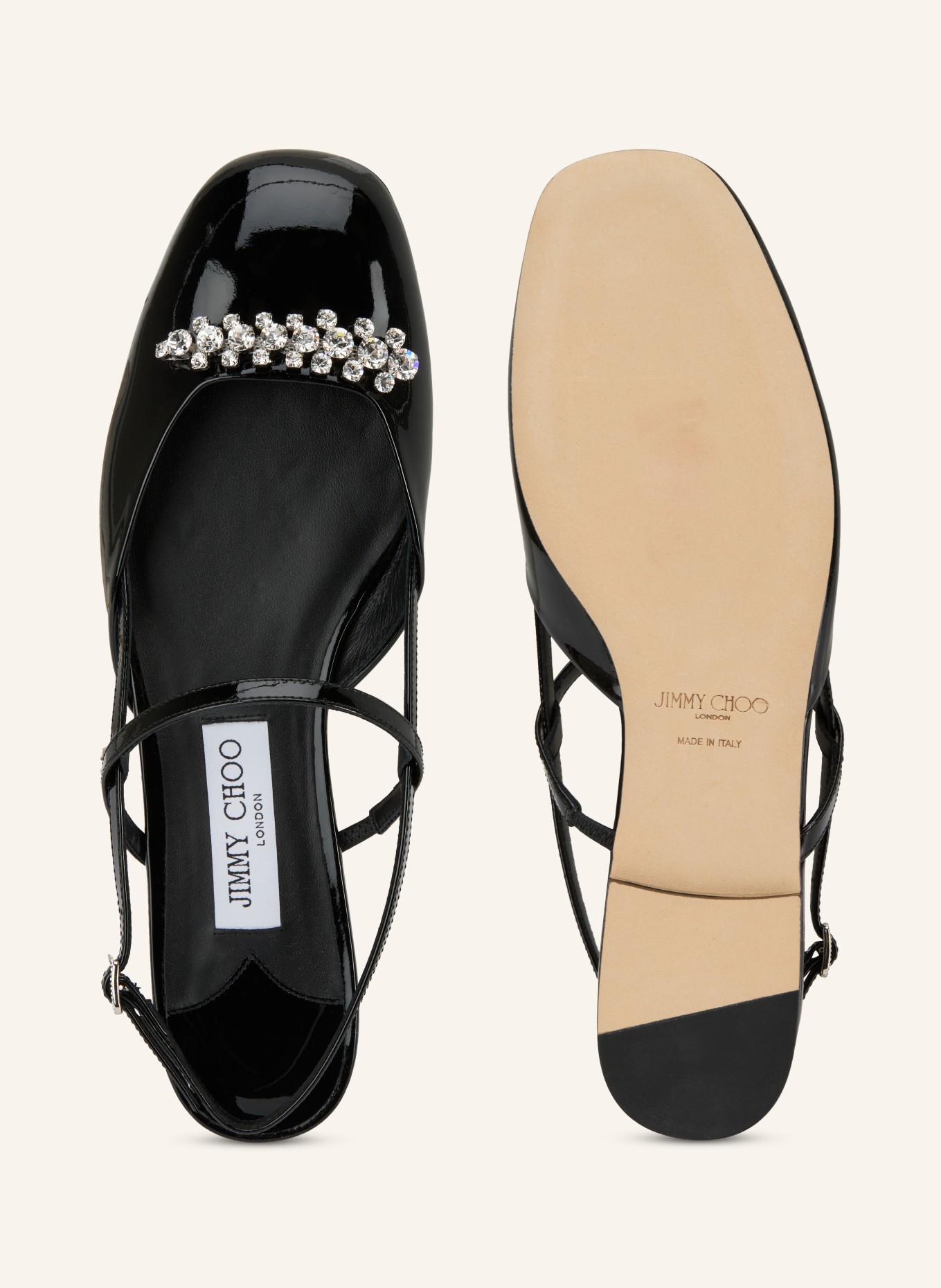 JIMMY CHOO Mary Jane ballerina flats BELINDA with gemstones: BLACK / SILVER