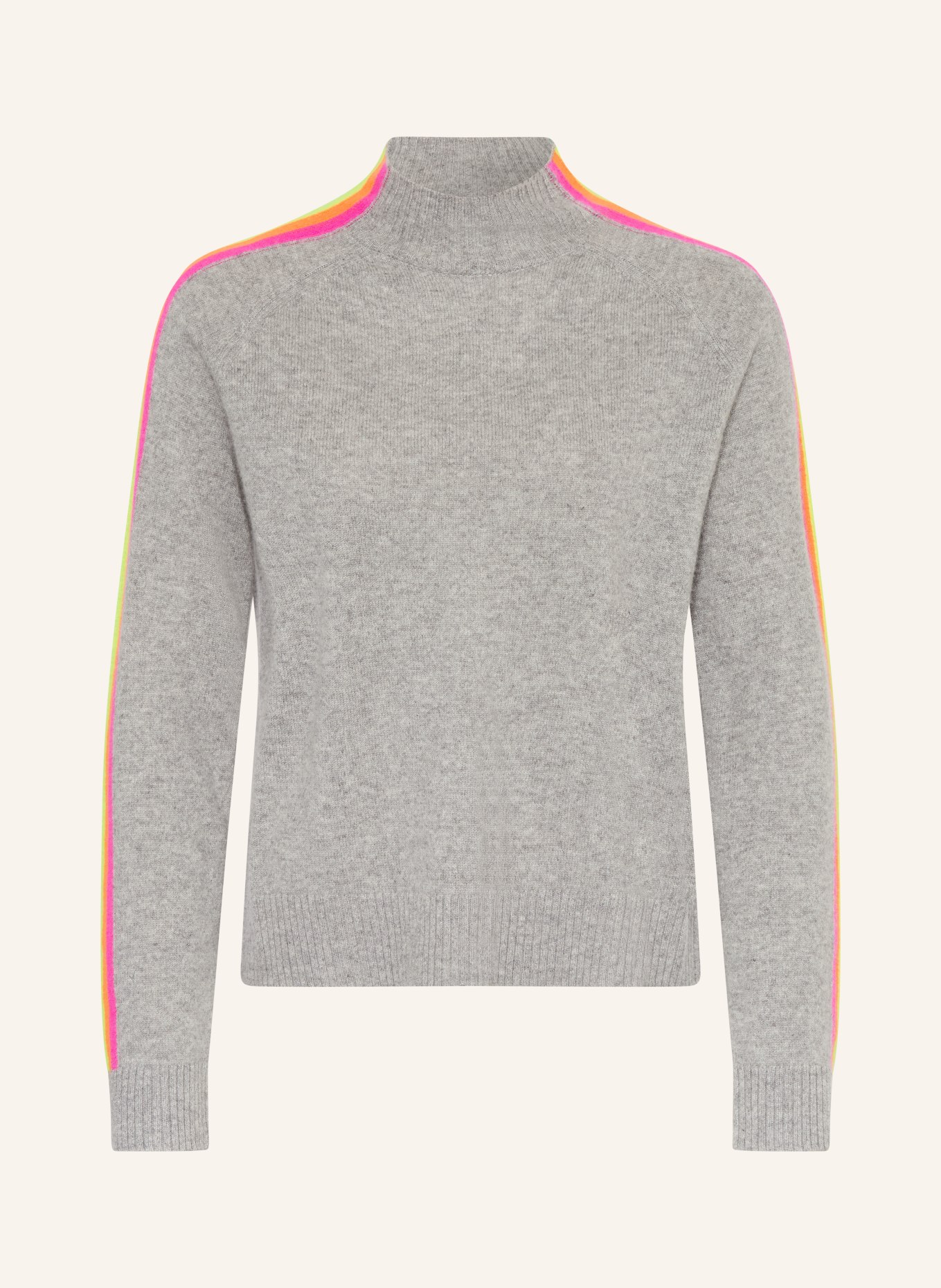 FROM FUTURE Cashmere-Pullover mit Galonstreifen: GRAU / NEONPINK / NEONGELB