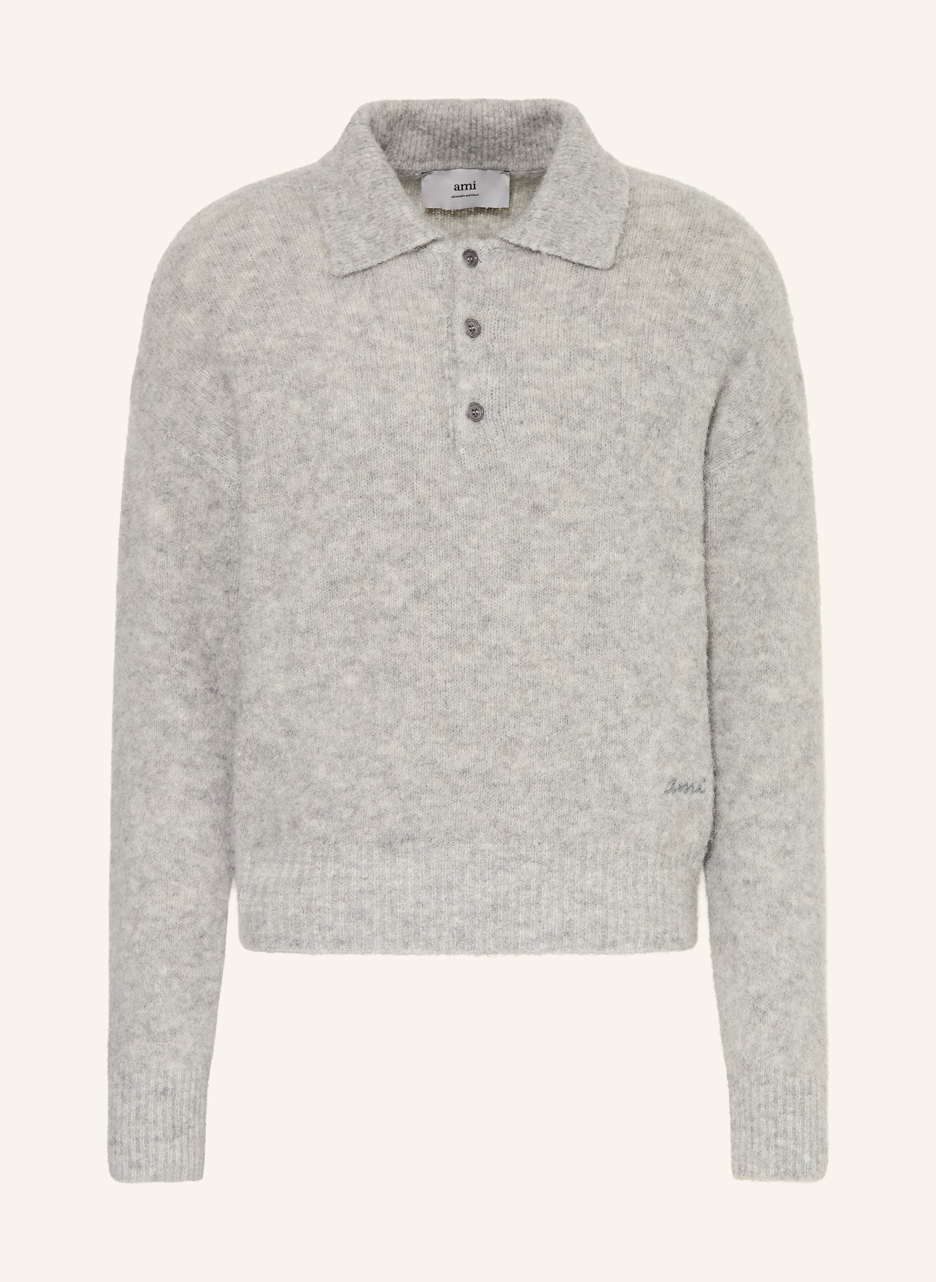 AMI PARIS Strick-Poloshirt mit Alpaka: HELLGRAU