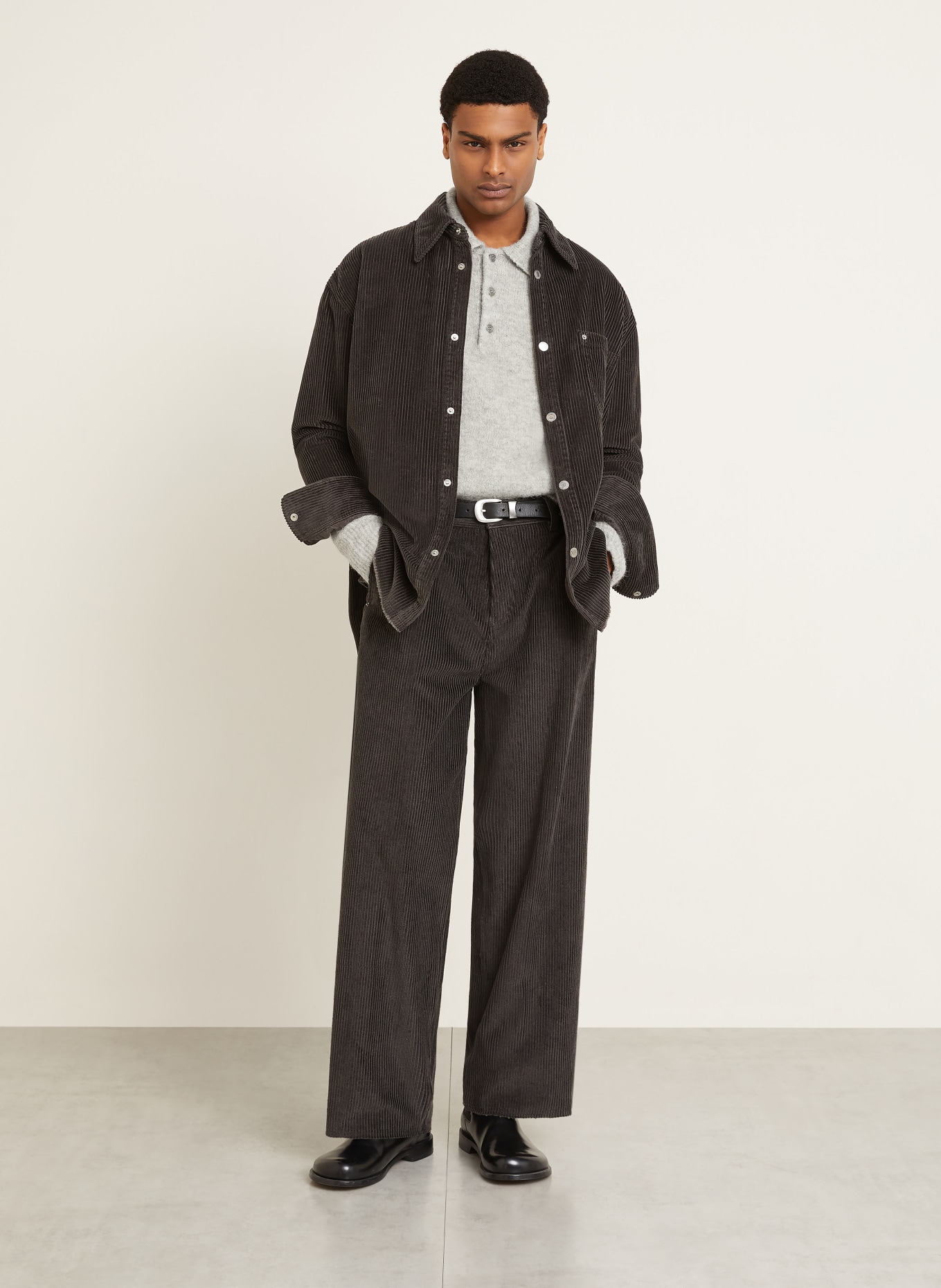 AMI PARIS Strick-Poloshirt mit Alpaka: HELLGRAU