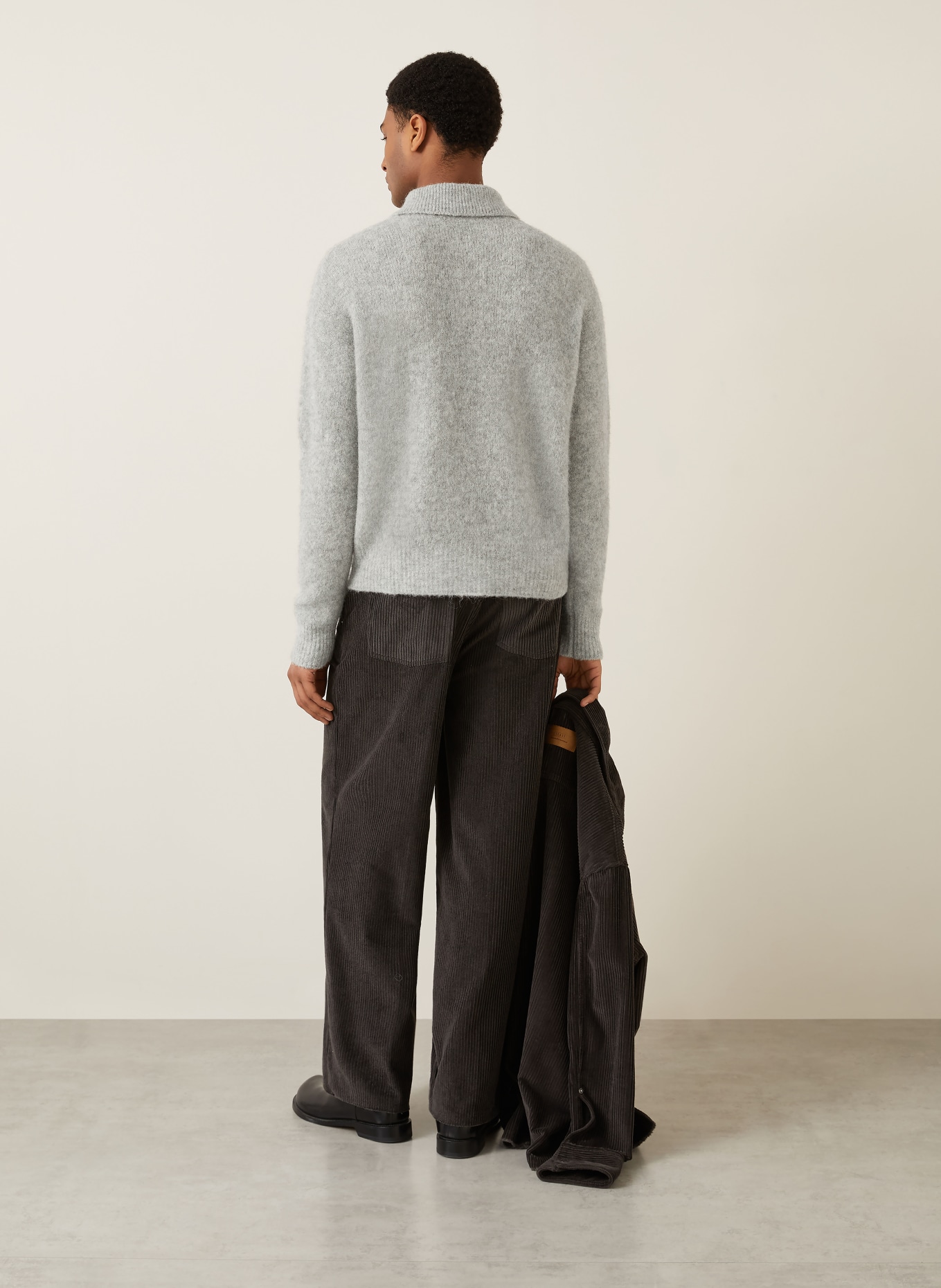 AMI PARIS Strick-Poloshirt mit Alpaka: HELLGRAU