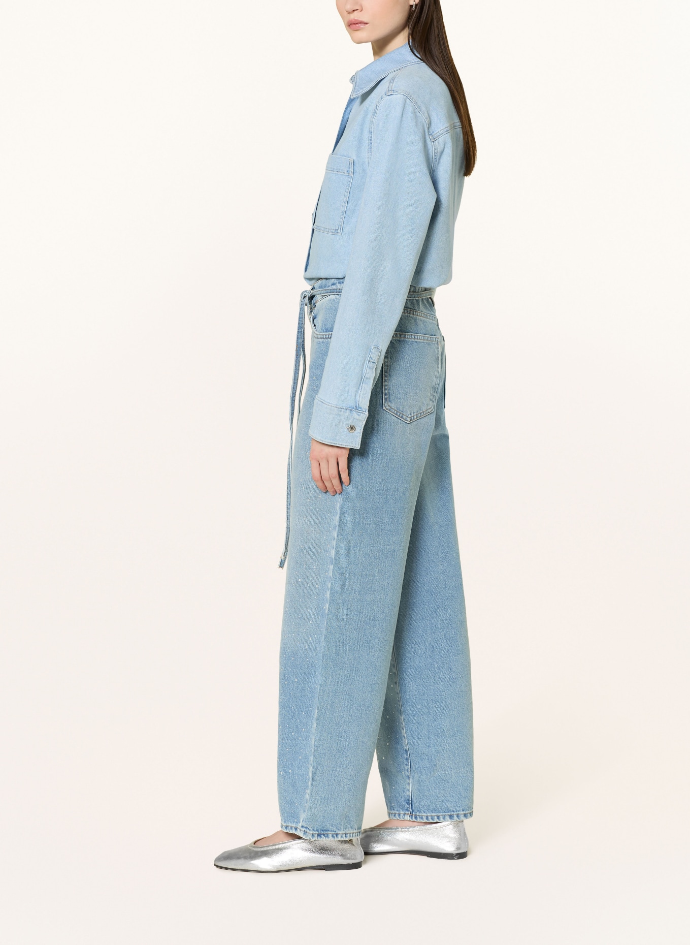 ONLY Wide Leg Jeans mit Schmucksteinen: Light Blue Denim/RHINESTONES