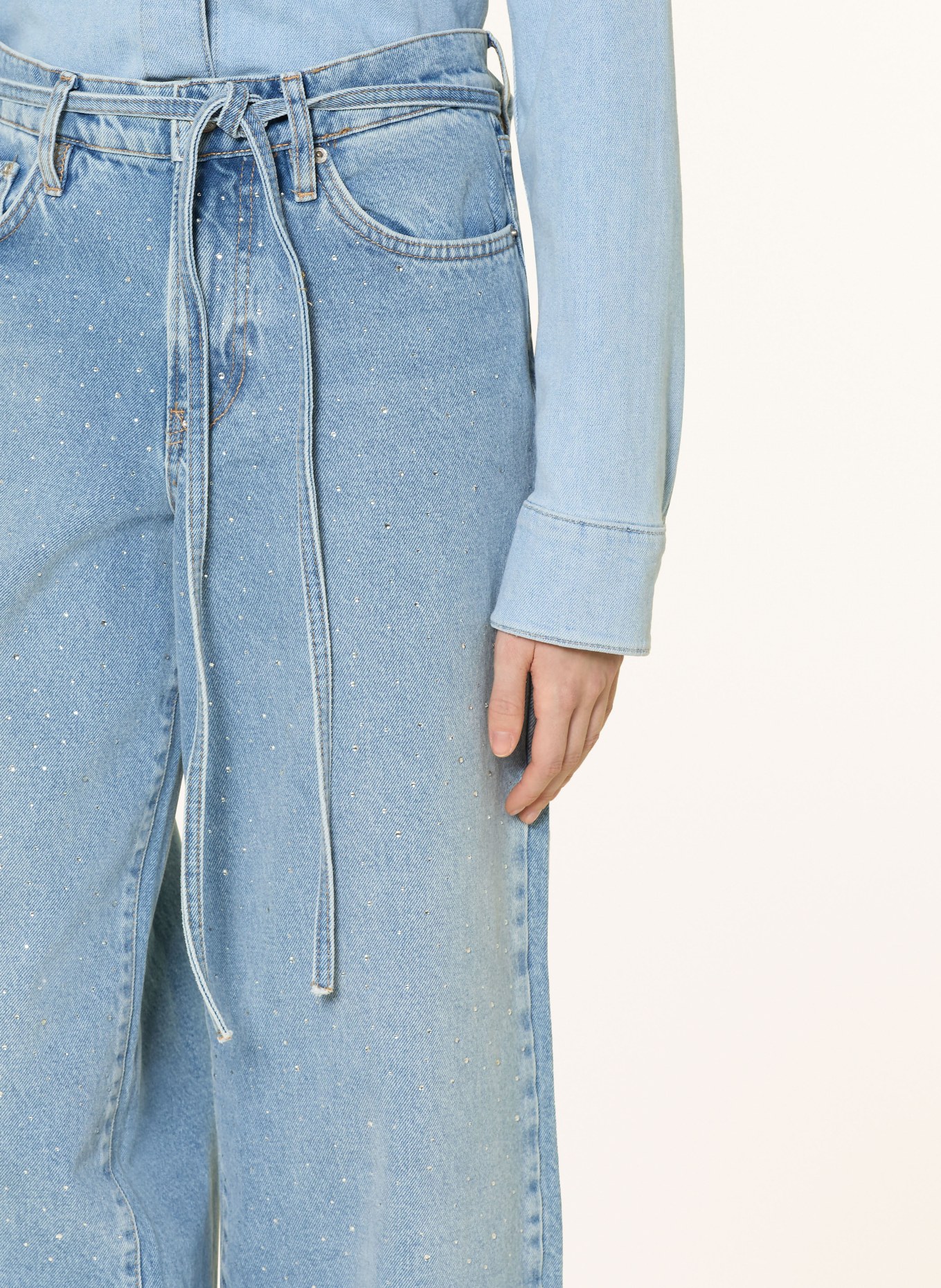 ONLY Wide Leg Jeans mit Schmucksteinen: Light Blue Denim/RHINESTONES