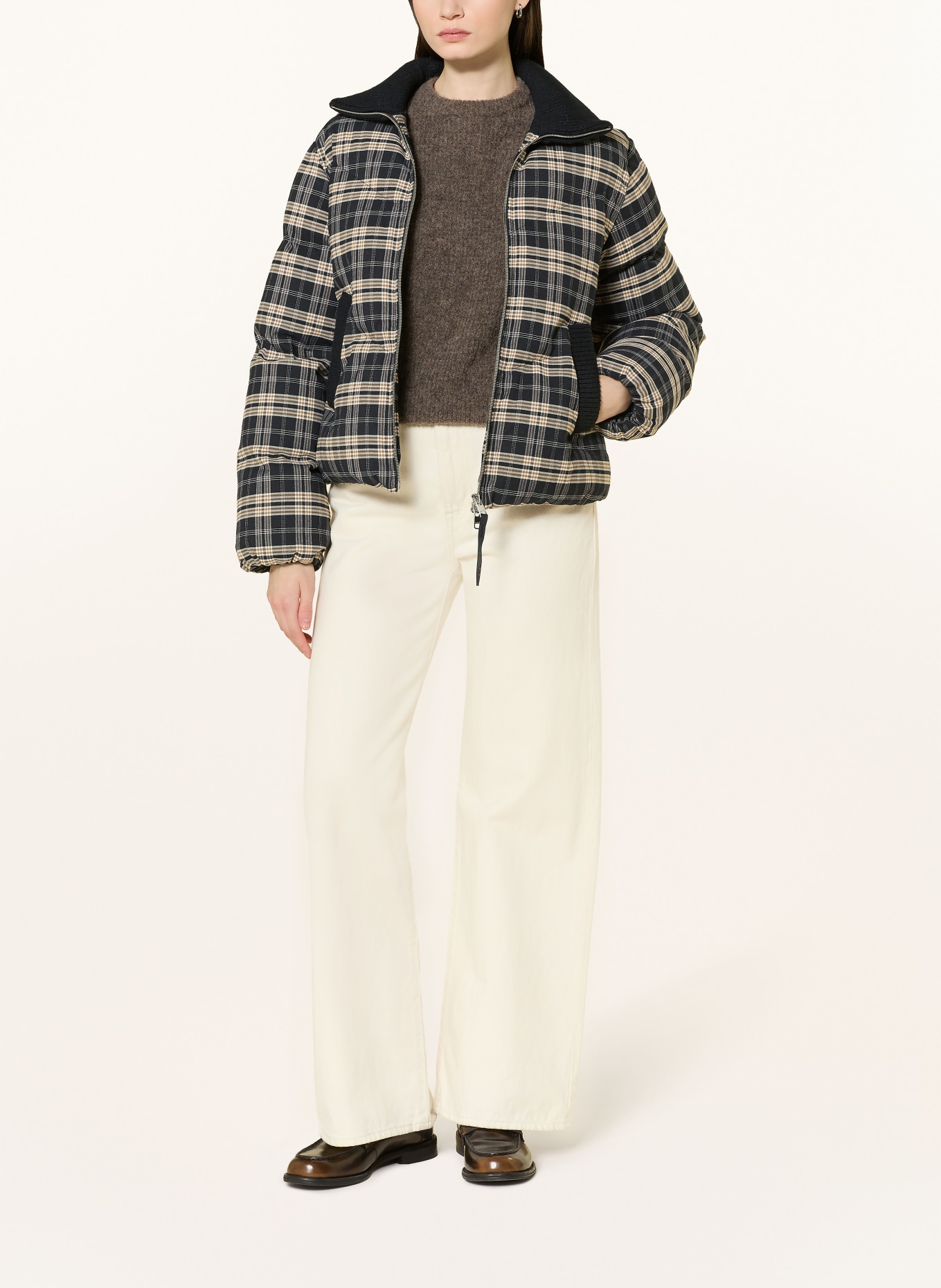 VARLEY BRYONY quilted jacket: DARK BLUE / LIGHT BROWN / CREAM