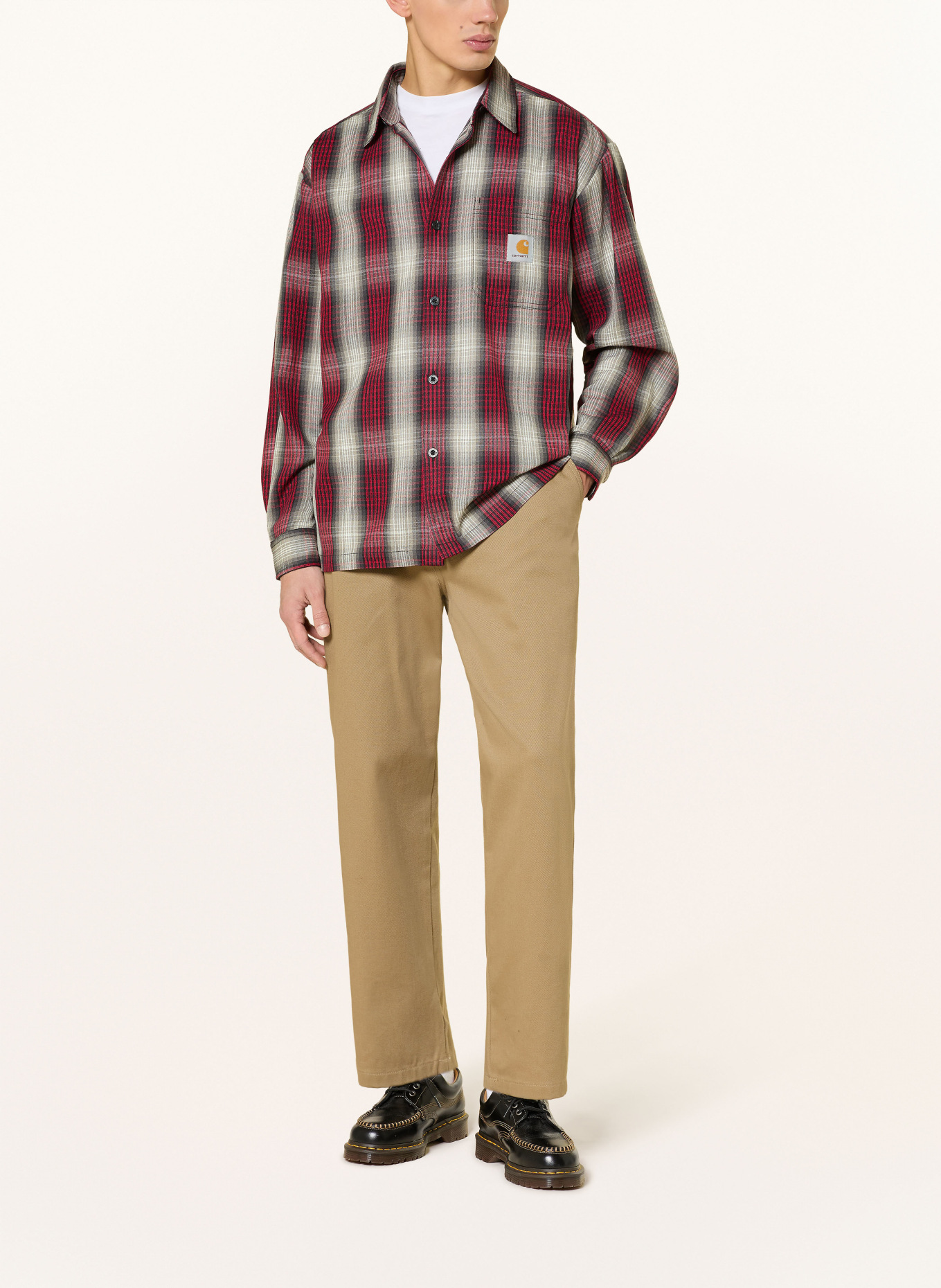 carhartt WIP Hemd HARLIN Comfort Fit: HELLGRAU / GRAU / ROT