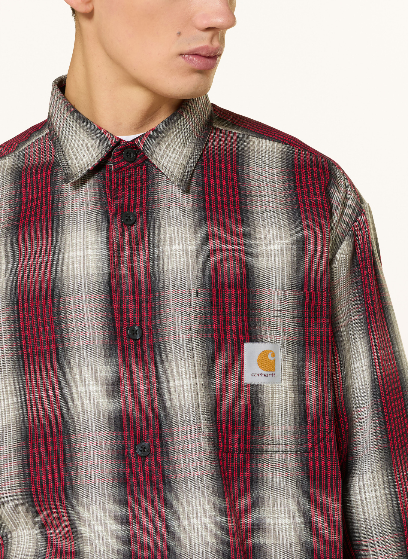 carhartt WIP Hemd HARLIN Comfort Fit: HELLGRAU / GRAU / ROT