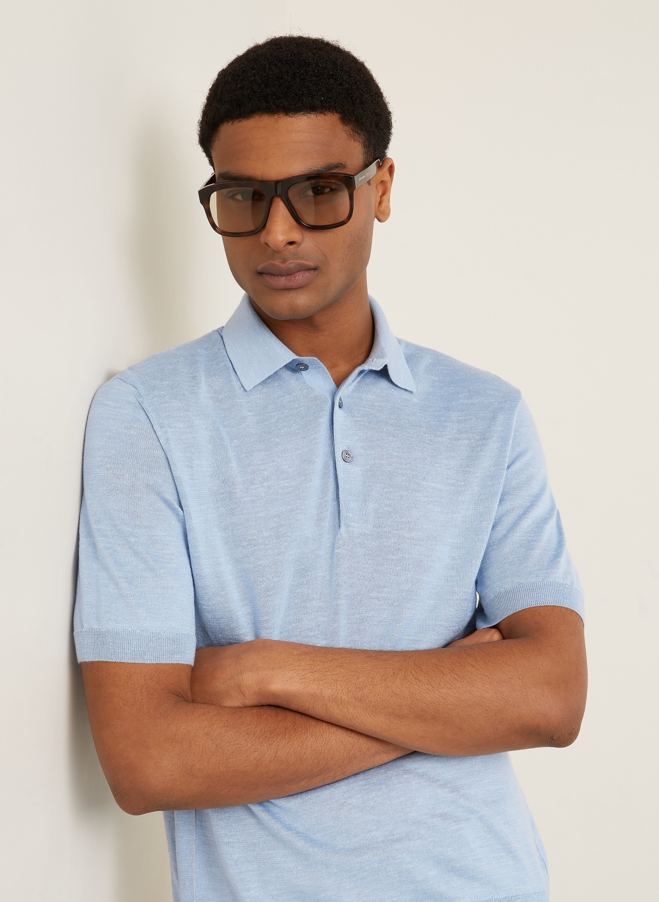 ZEGNA Knitted polo shirt with silk: LIGHT BLUE