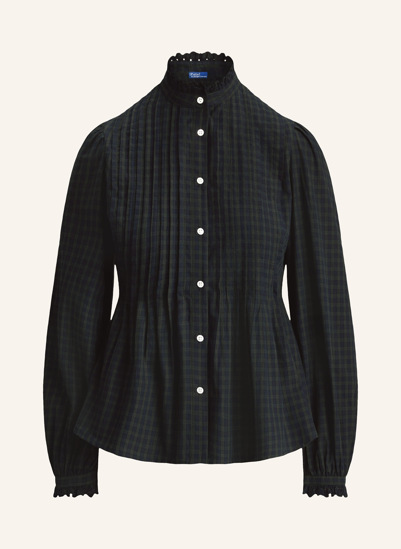 POLO RALPH LAUREN Bluse mit Lochspitze und Rüschen: DUNKELBLAU / DUNKELGRÜN