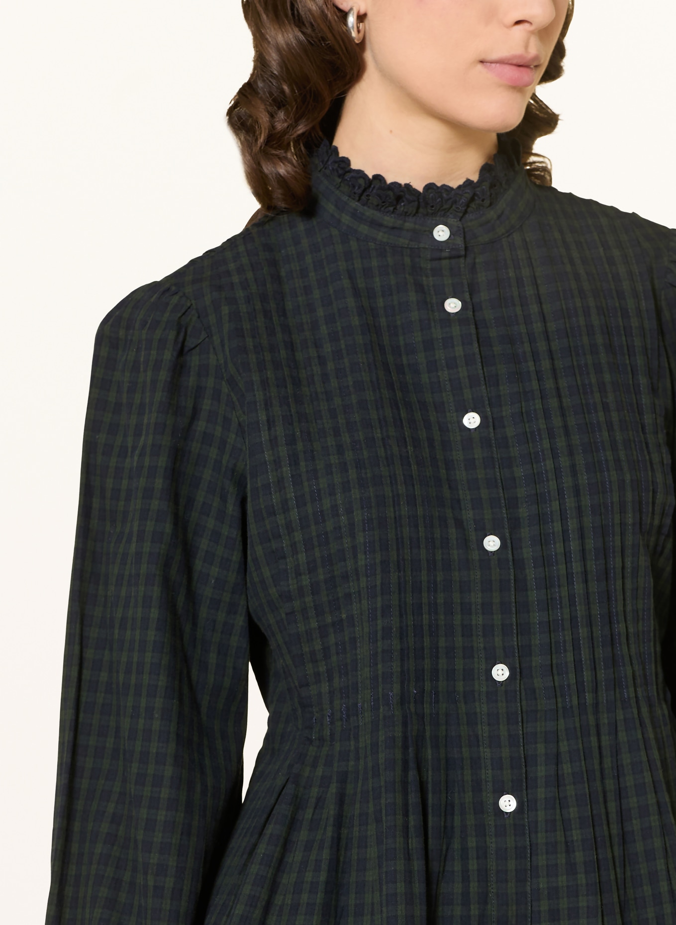 POLO RALPH LAUREN Bluse mit Lochspitze und Rüschen: DUNKELBLAU / DUNKELGRÜN