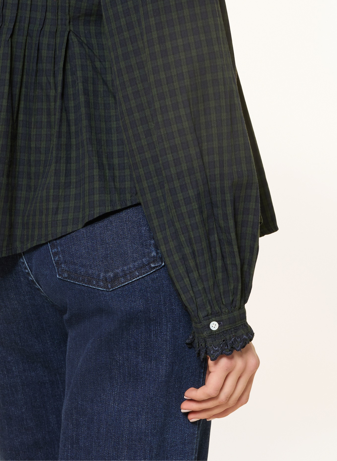 POLO RALPH LAUREN Bluse mit Lochspitze und Rüschen: DUNKELBLAU / DUNKELGRÜN