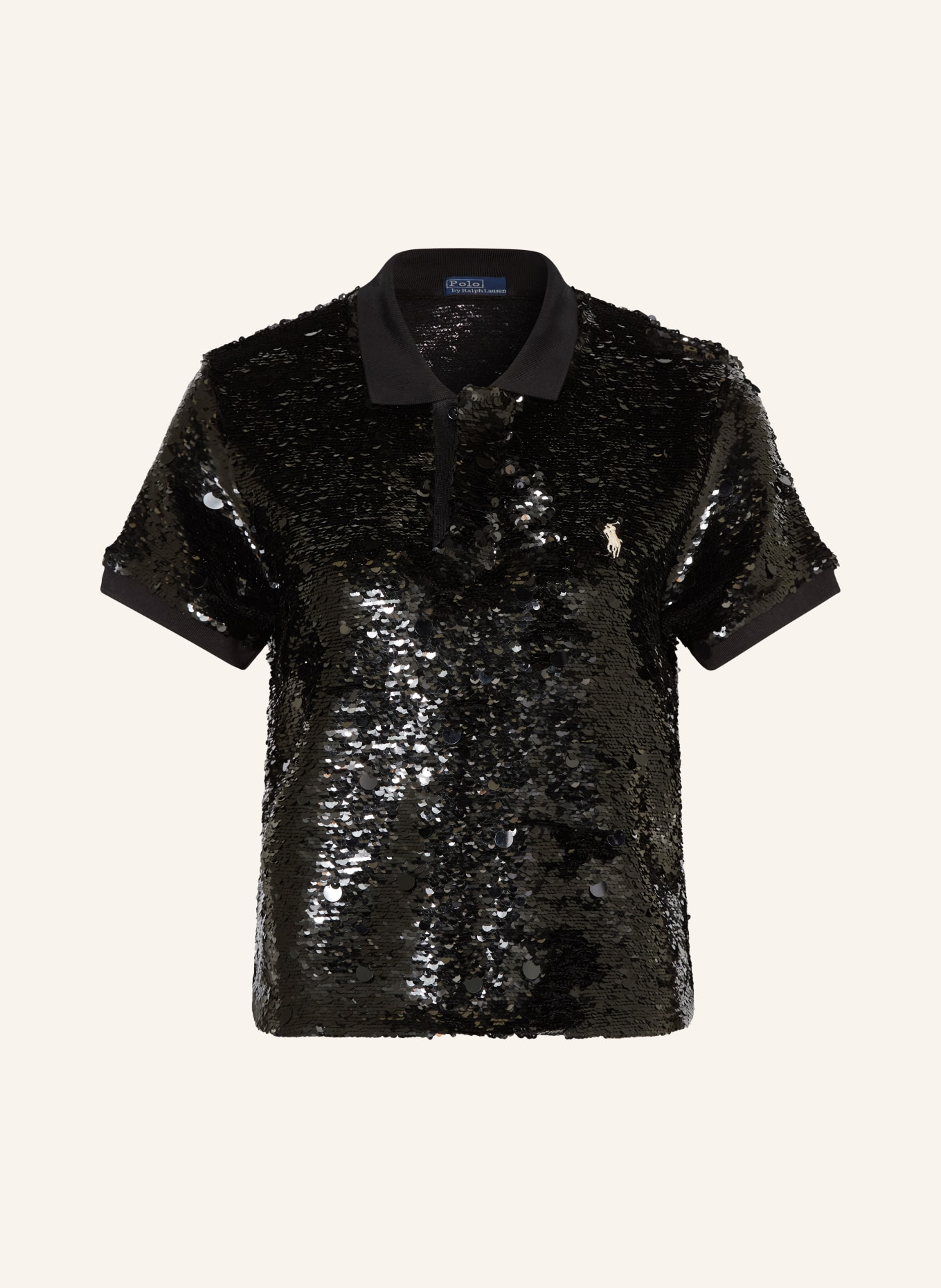 POLO RALPH LAUREN Mesh-Poloshirt mit Pailletten: SCHWARZ