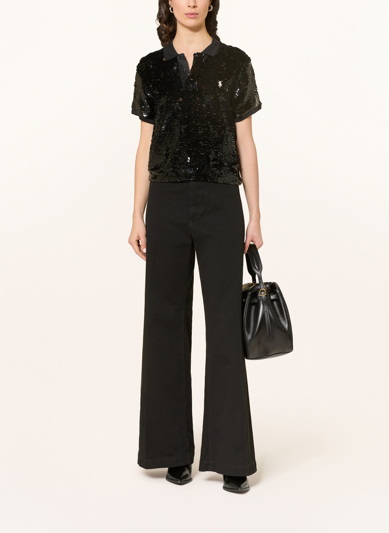 POLO RALPH LAUREN Mesh-Poloshirt mit Pailletten: SCHWARZ