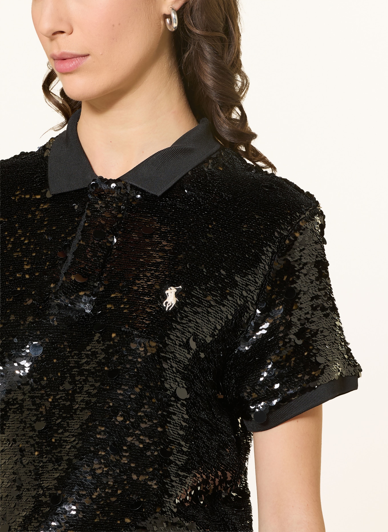POLO RALPH LAUREN Mesh-Poloshirt mit Pailletten: SCHWARZ