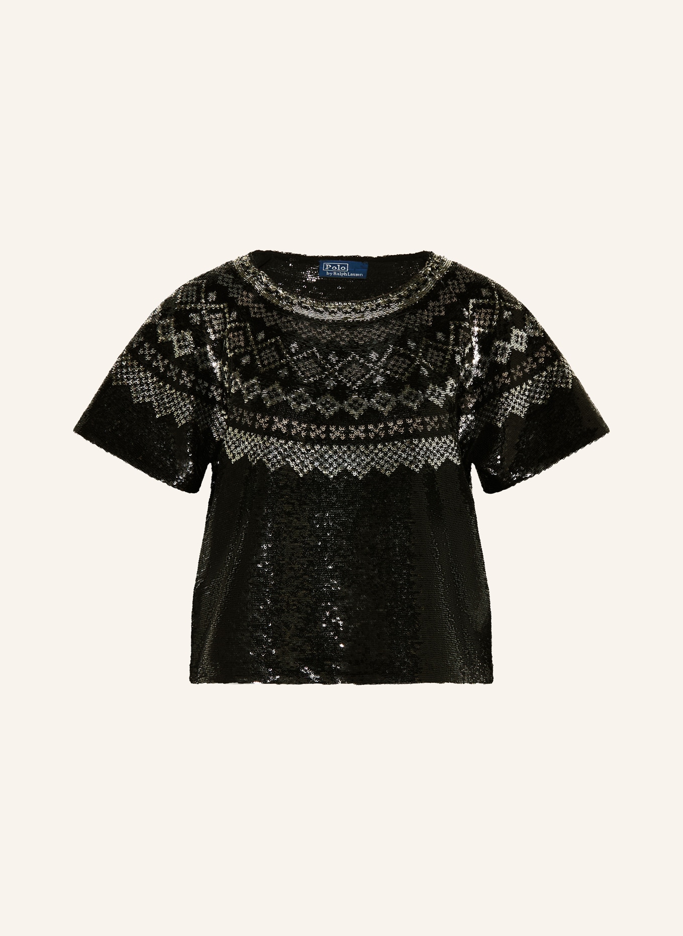 POLO RALPH LAUREN Koszulka z siateczki z cekinami: CZARNY / SREBRNY