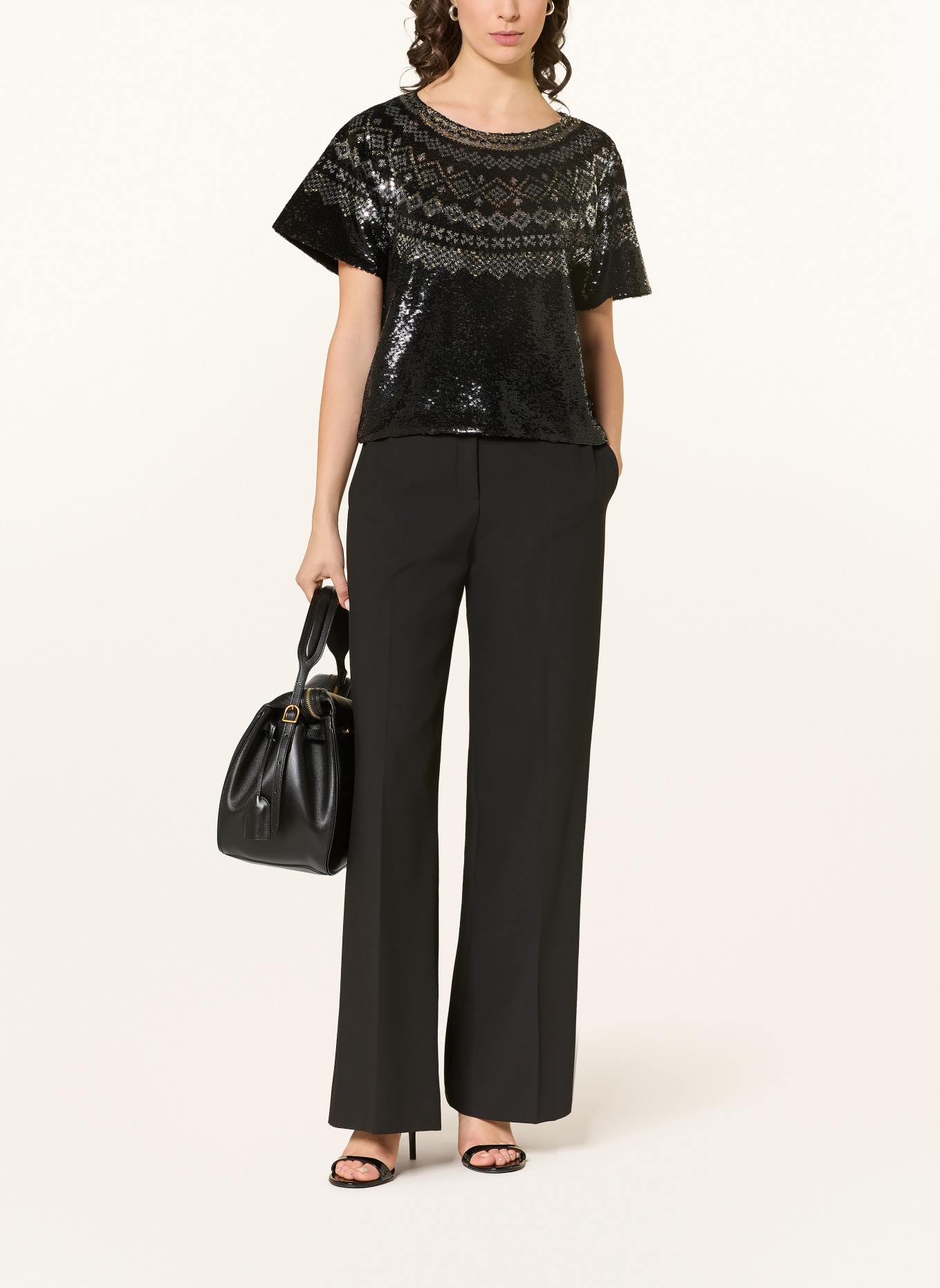 POLO RALPH LAUREN Koszulka z siateczki z cekinami: CZARNY / SREBRNY