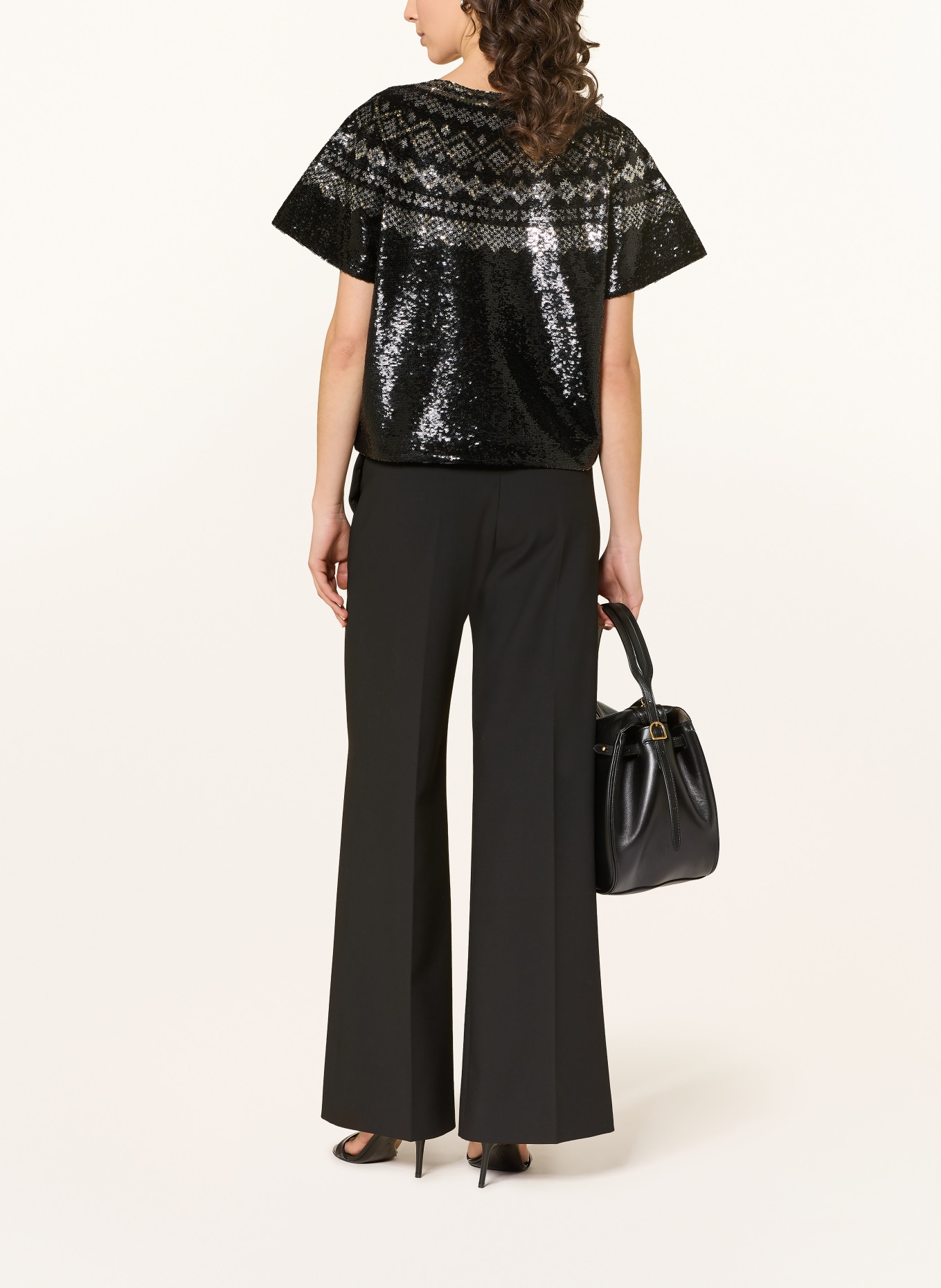 POLO RALPH LAUREN Koszulka z siateczki z cekinami: CZARNY / SREBRNY