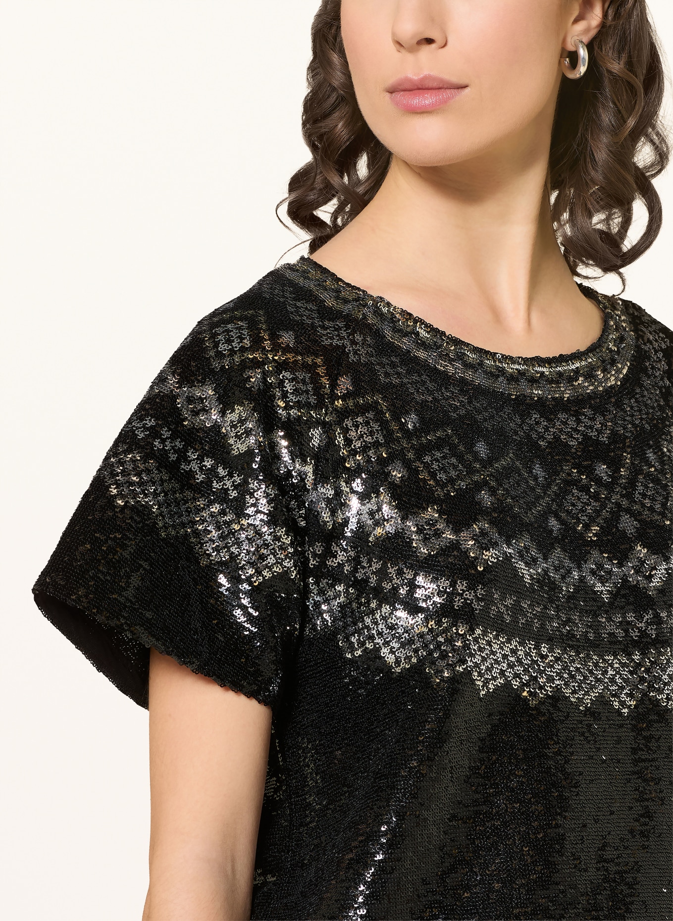 POLO RALPH LAUREN Koszulka z siateczki z cekinami: CZARNY / SREBRNY