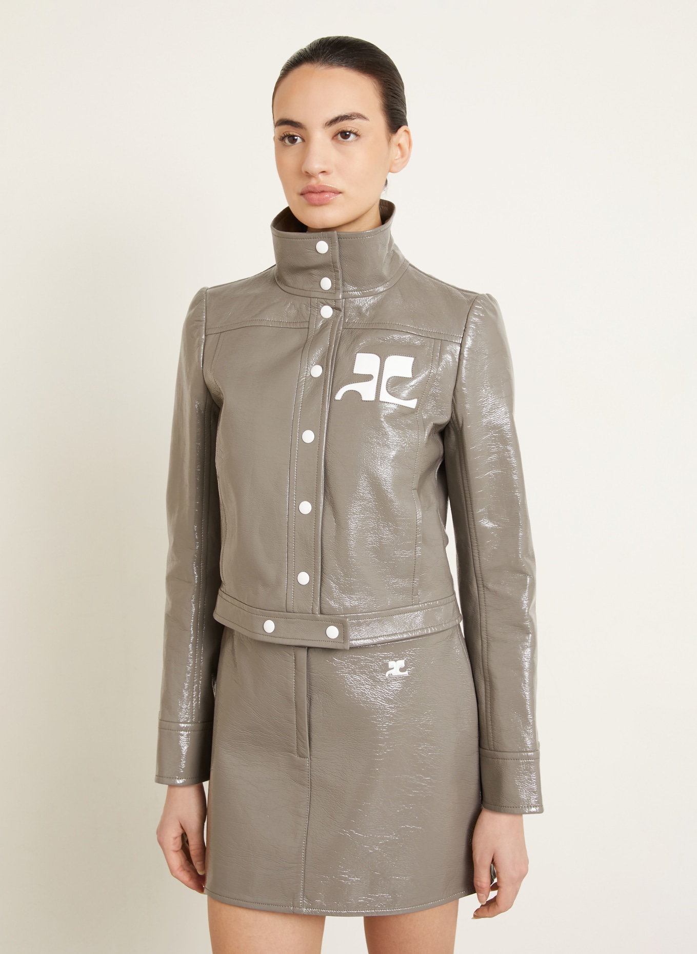Courrèges Cropped-Jacke: TAUPE / WEISS