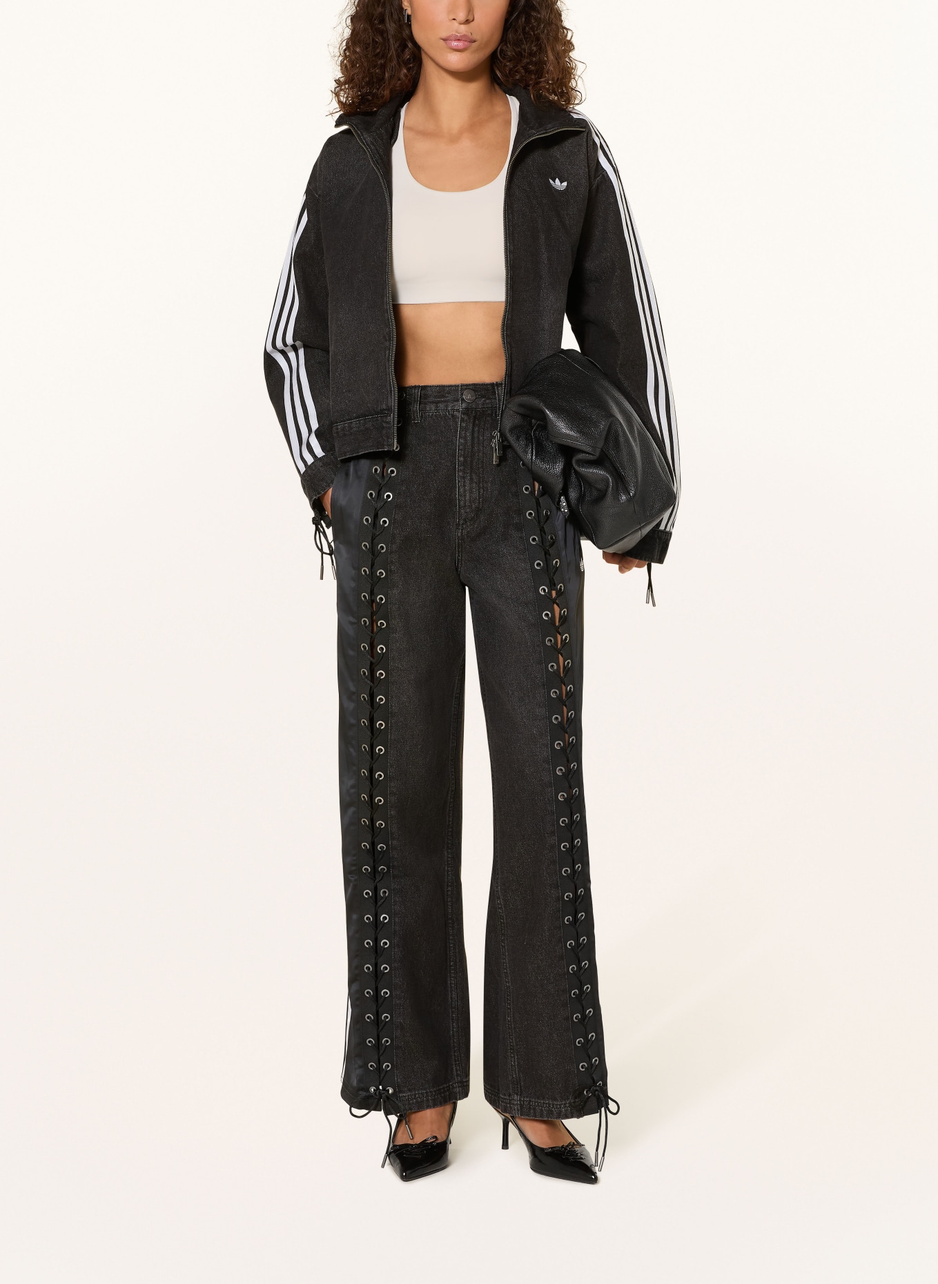 adidas Originals Wide Leg Jeans DENIM FIREBIRD im Materialmix: BLACK