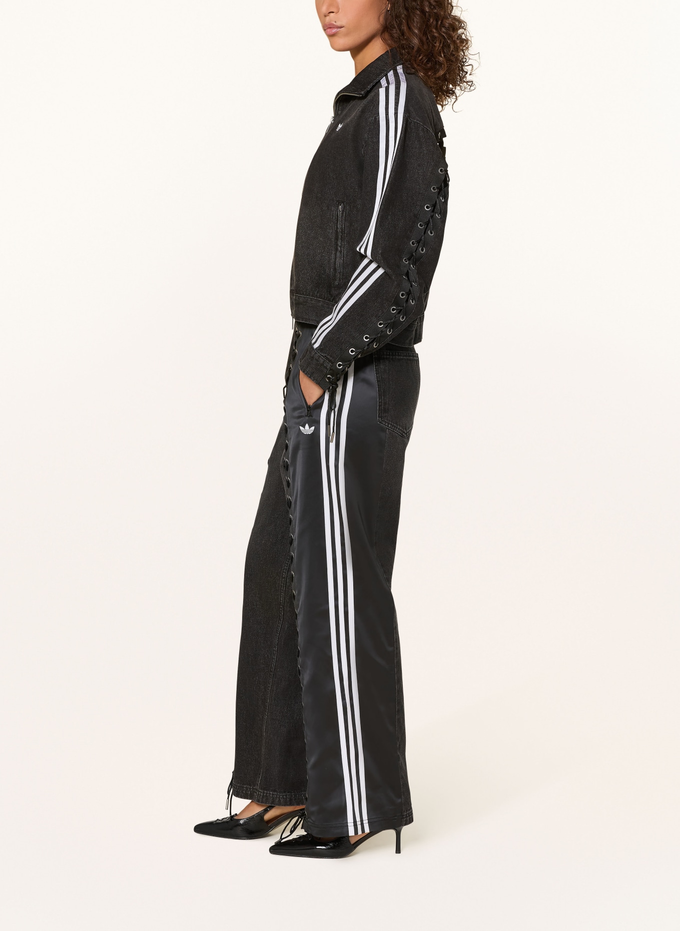 adidas Originals Wide Leg Jeans DENIM FIREBIRD im Materialmix: BLACK