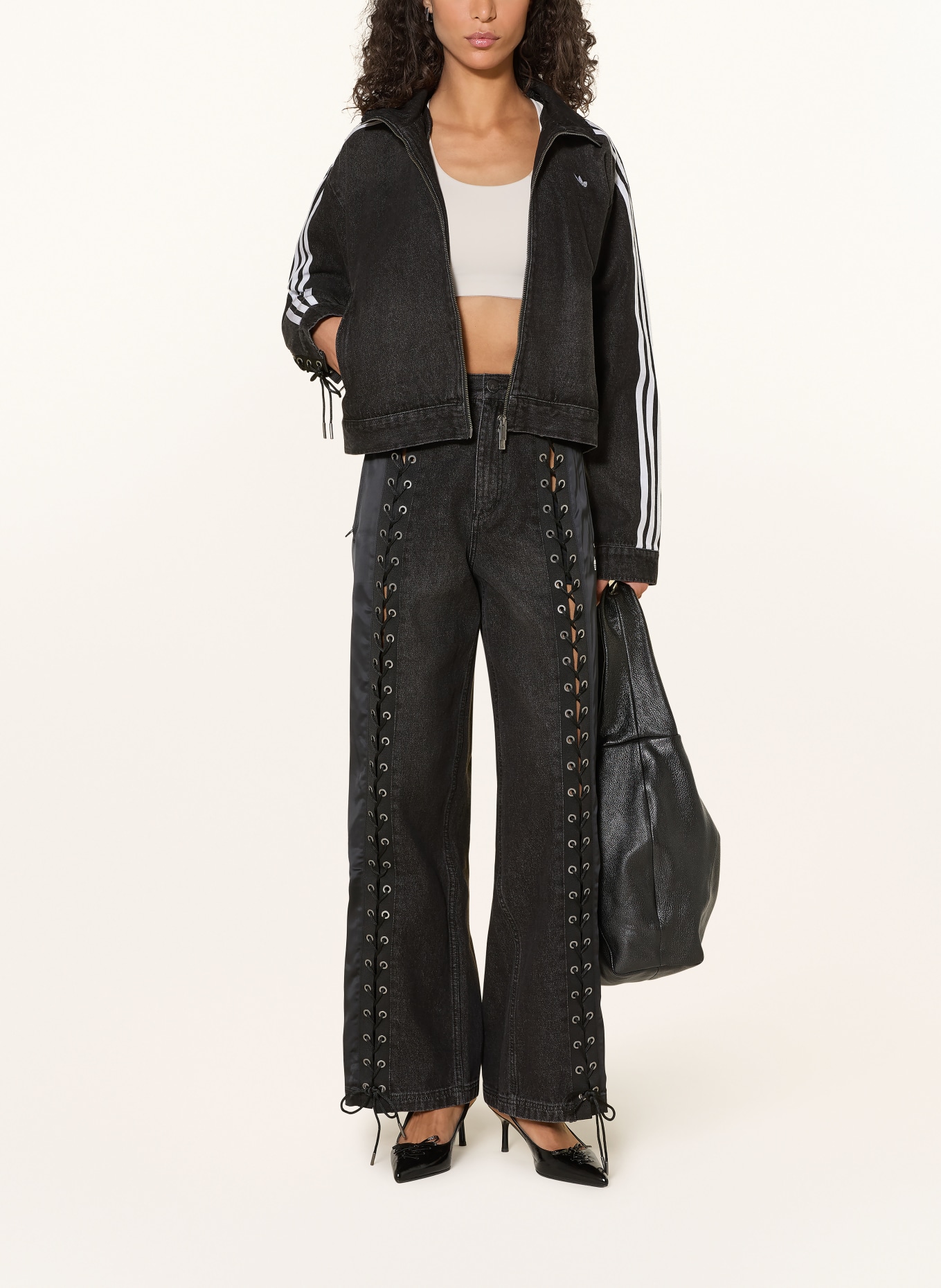 adidas Originals DENIM FIREBIRD denim jacket: BLACK / WHITE