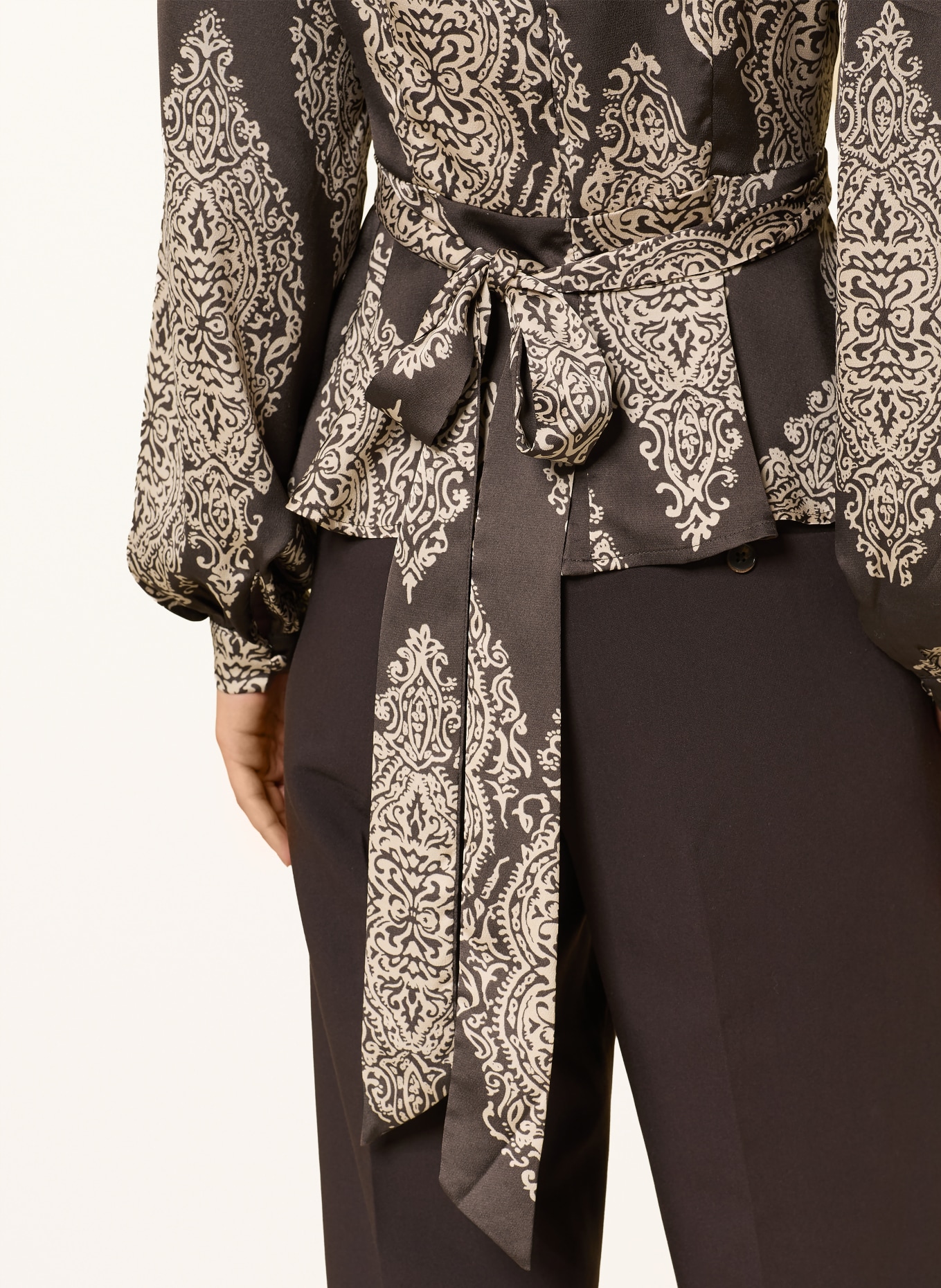 NEO NOIR RISTA blouse top in satin wrap look: DARK BROWN / LIGHT BROWN