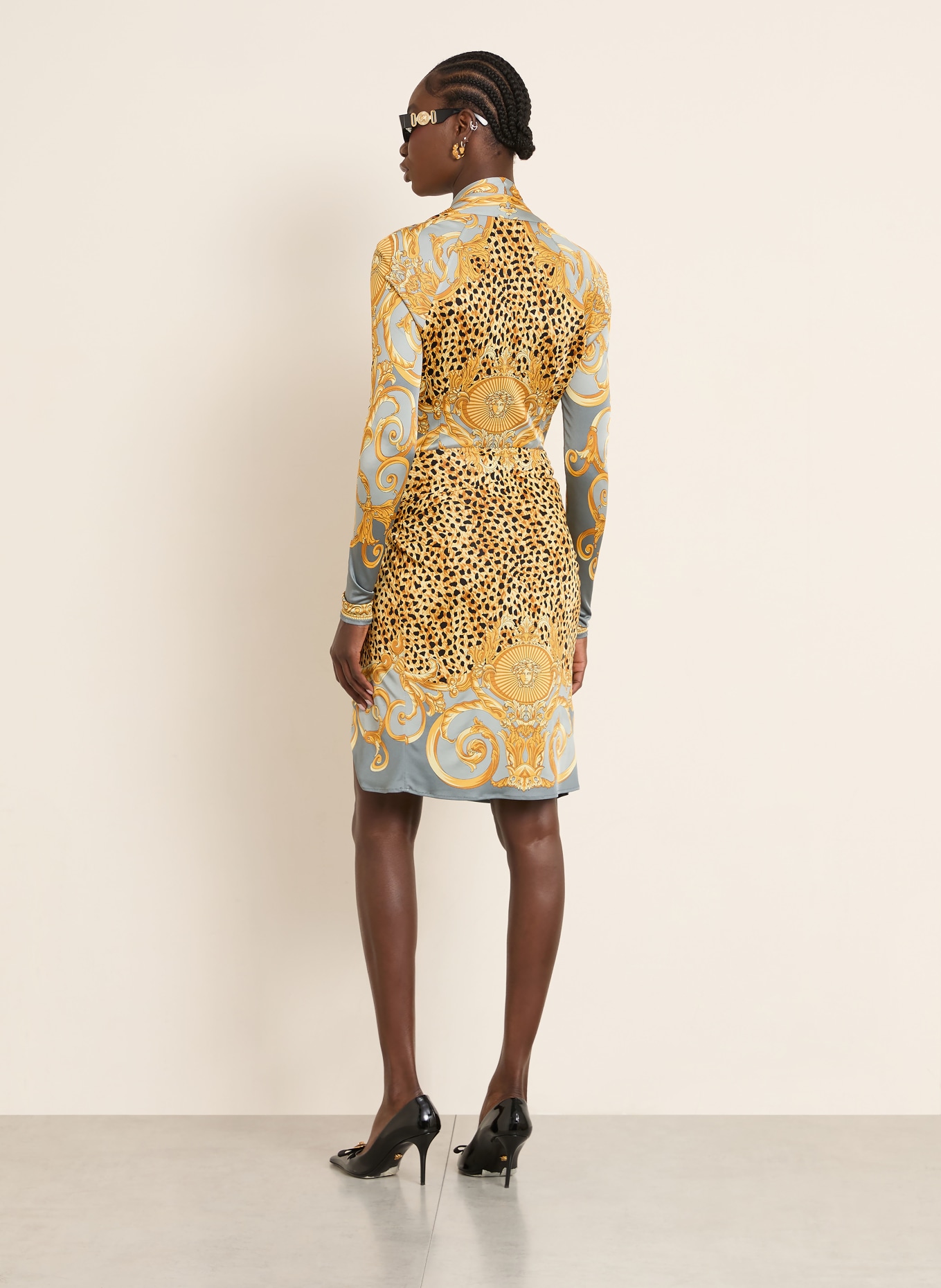 VERSACE Jerseyrock: DUNKELGELB / GRAU / SCHWARZ