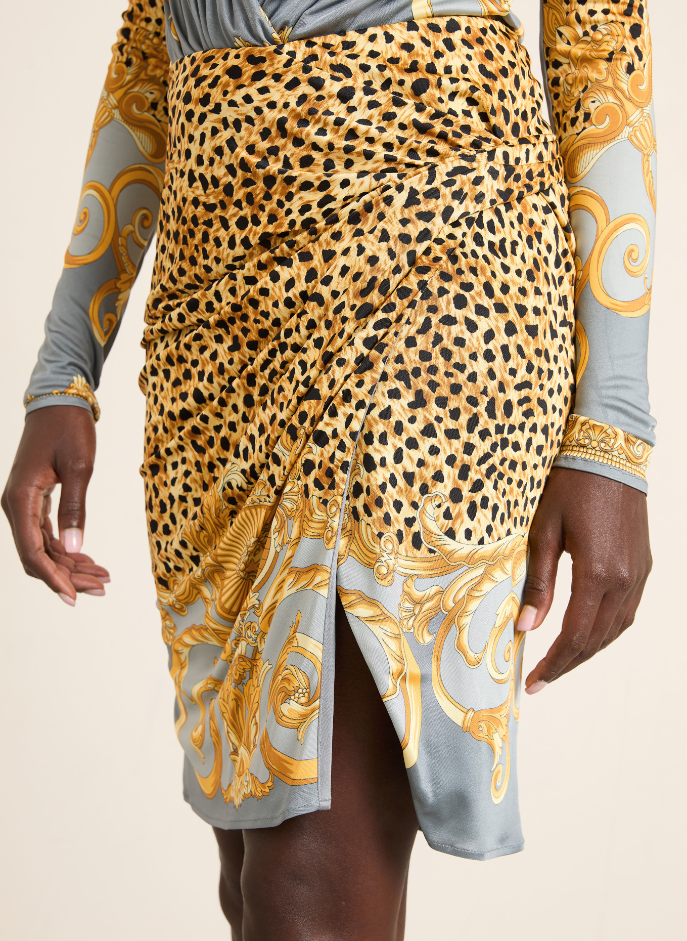 VERSACE Jerseyrock: DUNKELGELB / GRAU / SCHWARZ