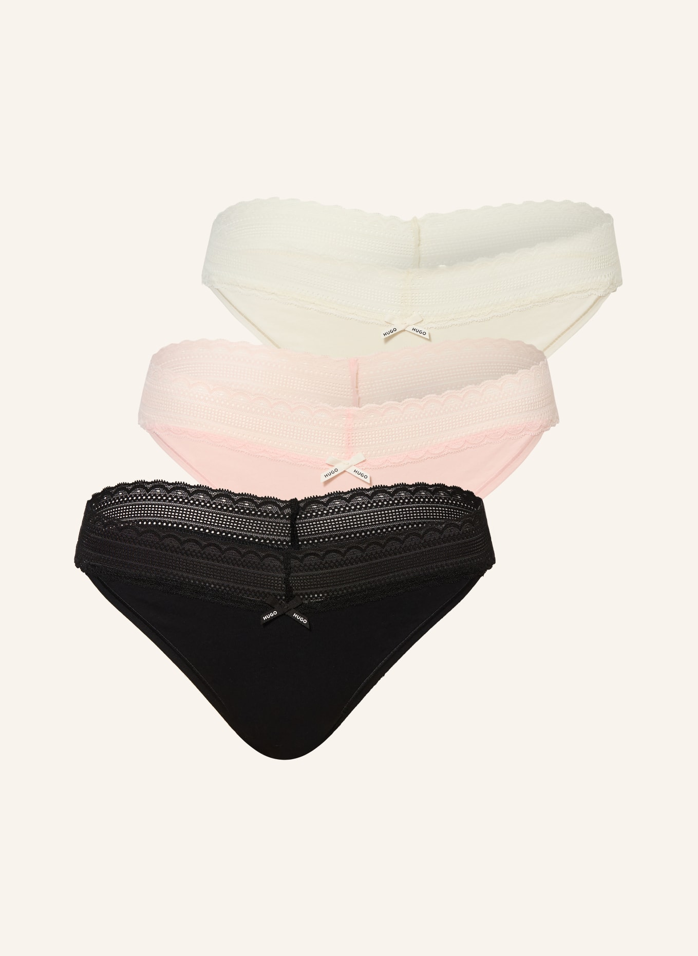HUGO 3er-Pack Slips: ROSA / ECRU / SCHWARZ