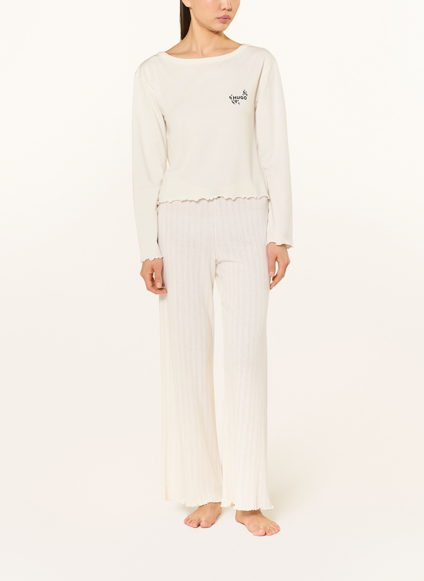 HUGO Schlafhose POINTELLE: CREME