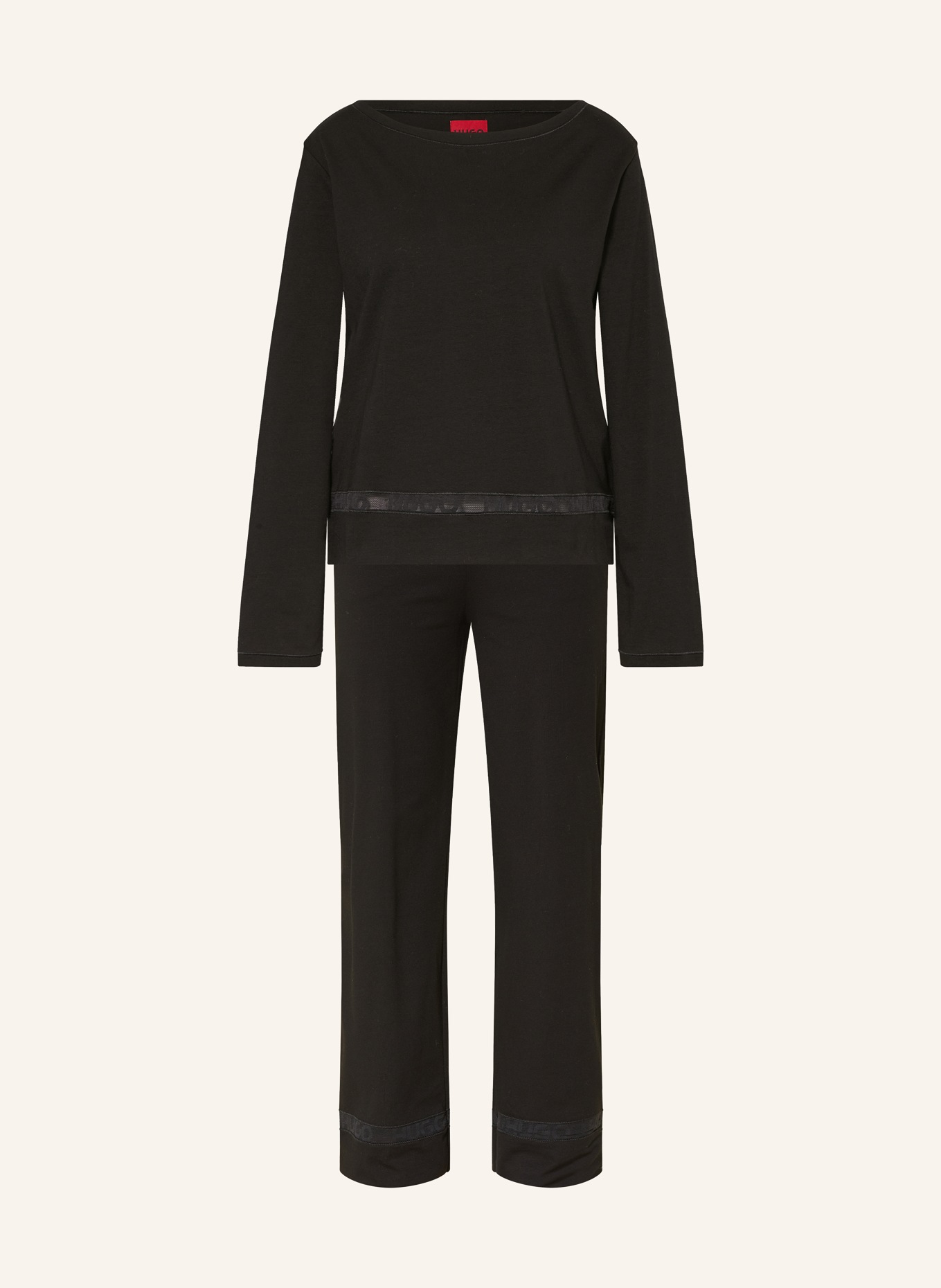 HUGO Schlafanzug MESH LOGO: SCHWARZ