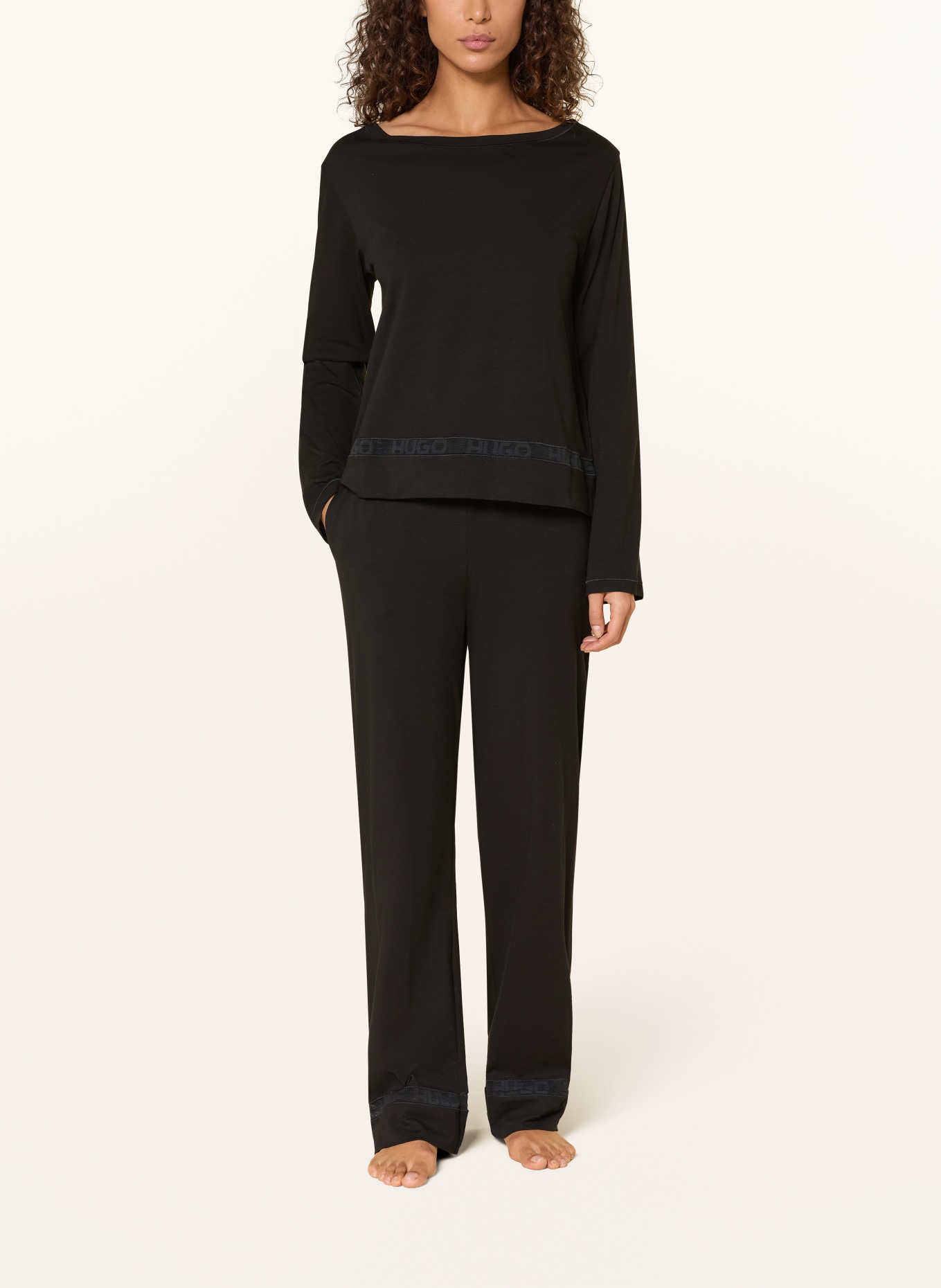 HUGO Schlafanzug MESH LOGO: SCHWARZ