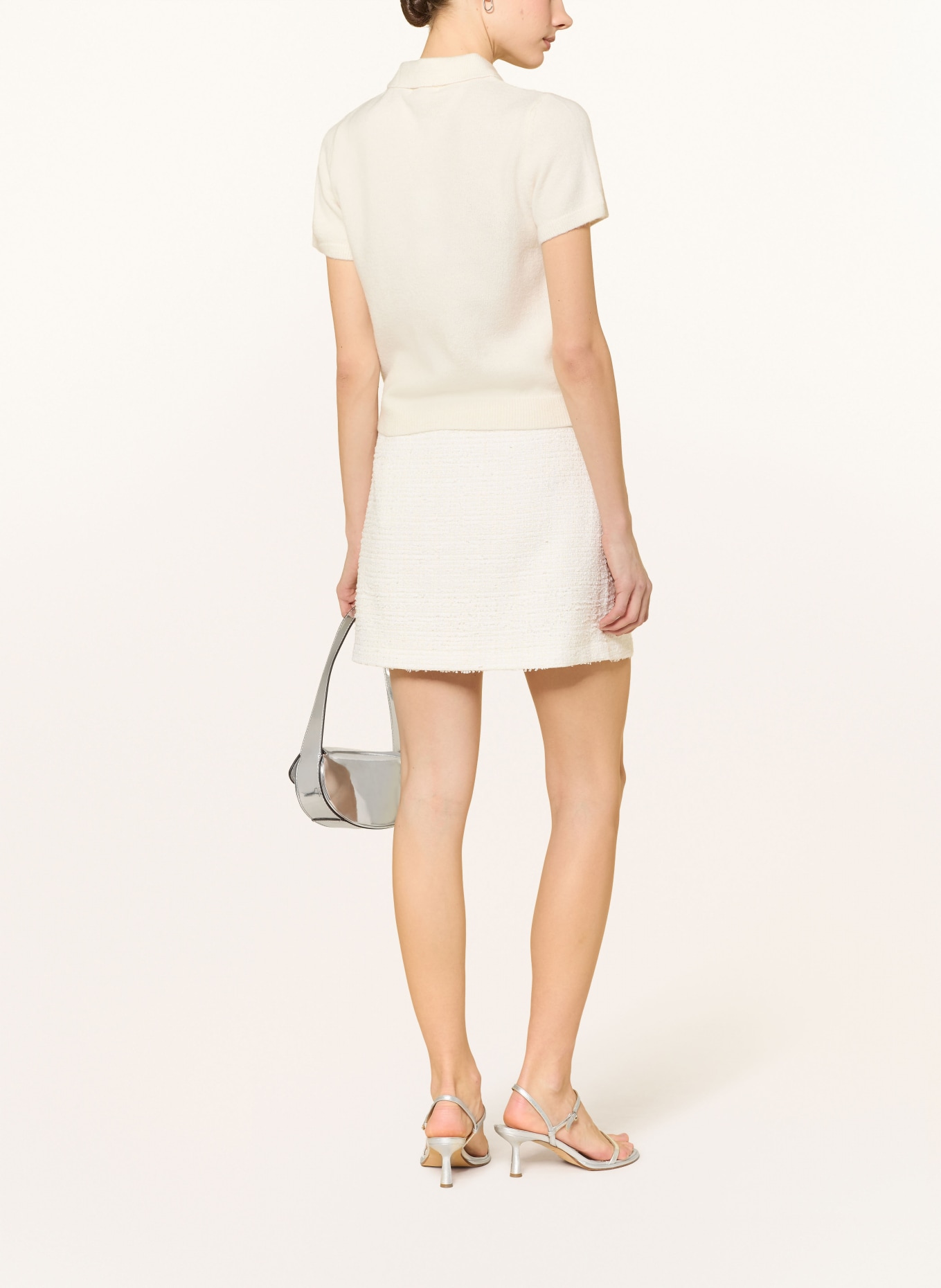 GUESS Tweed-Rock CLOTILDE mit Schmucksteinen und Glitzergarn: CREME