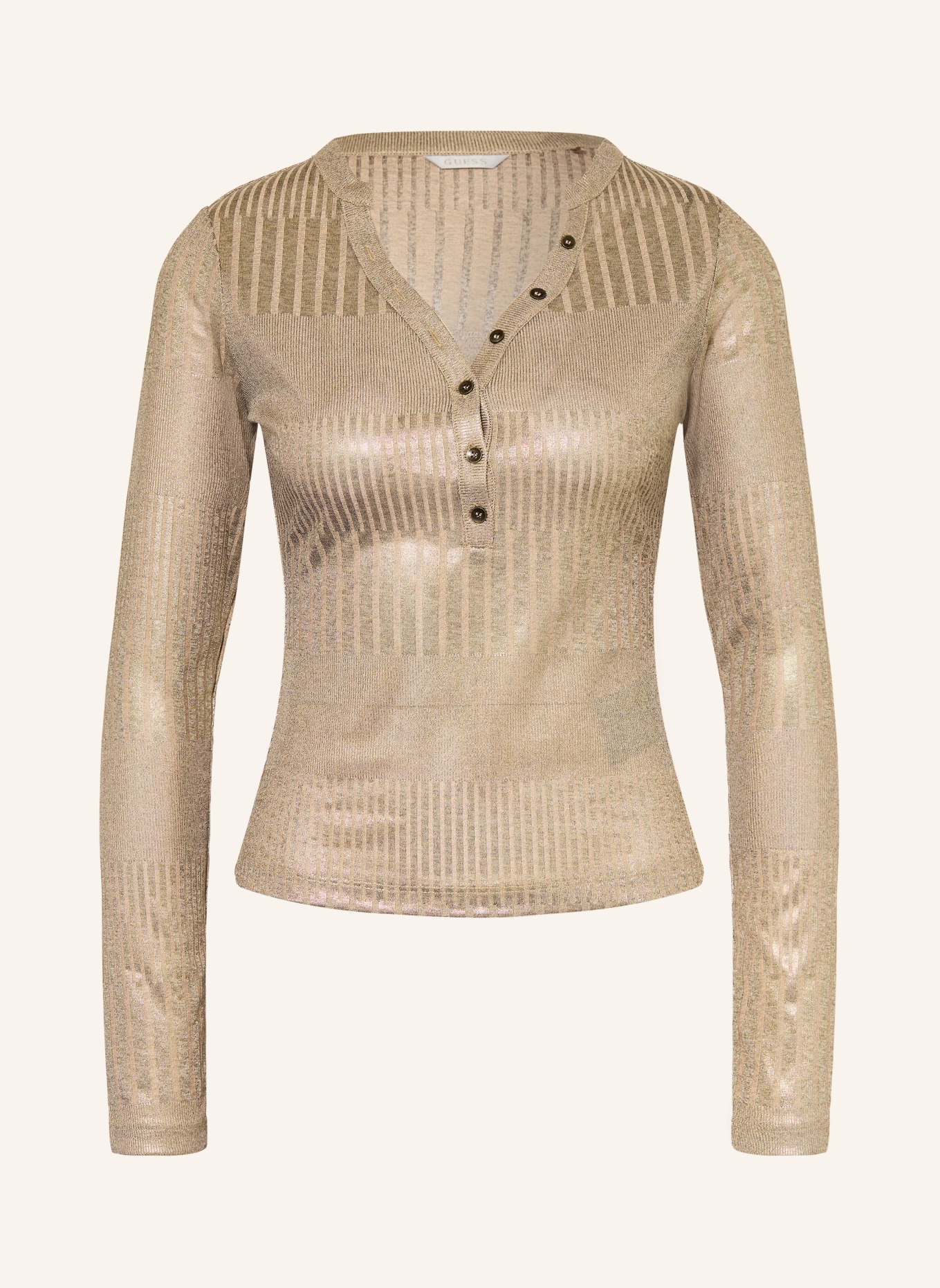 GUESS Henleyshirt MARILENA mit Glitzergarn: GOLD