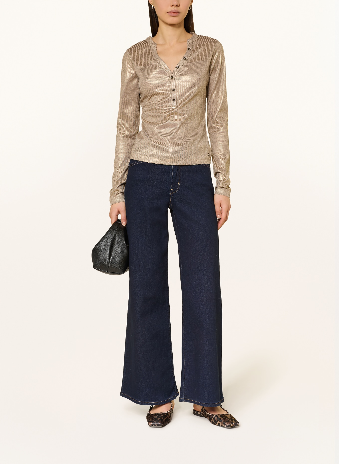 GUESS Henleyshirt MARILENA mit Glitzergarn: GOLD