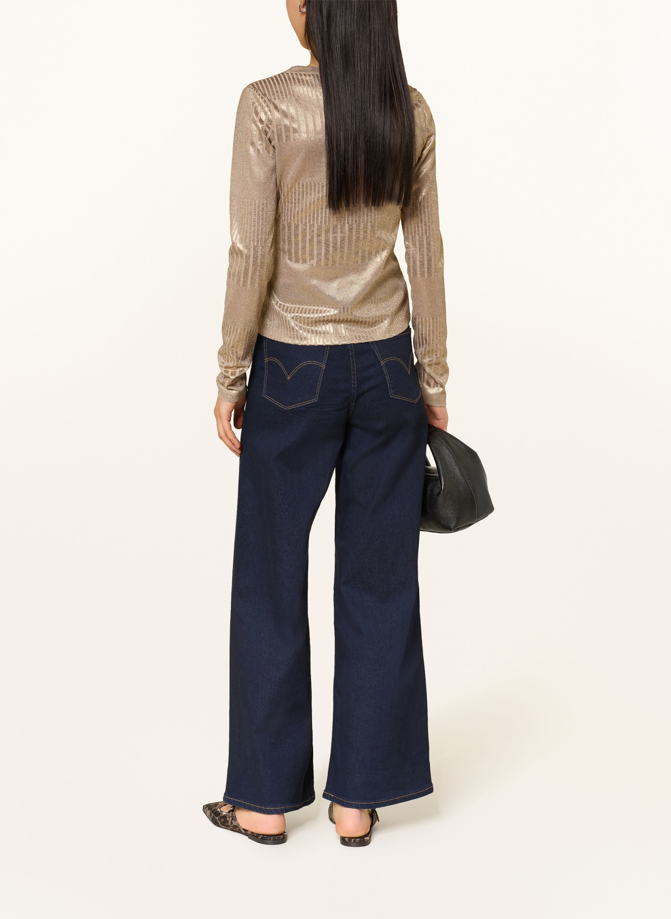 GUESS Henleyshirt MARILENA mit Glitzergarn: GOLD