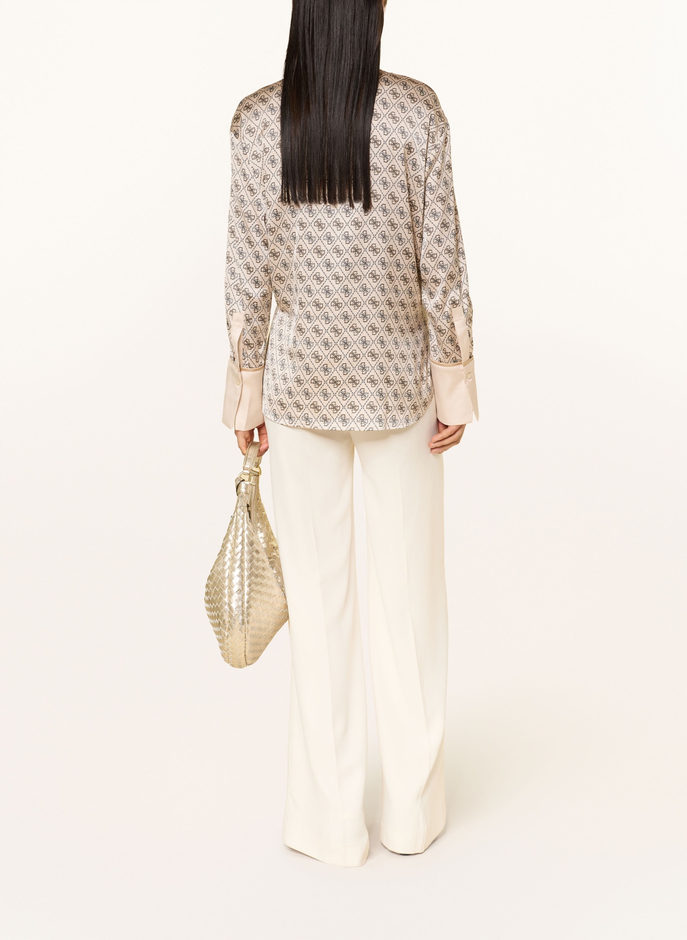 GUESS Košile ALEXANDRA ze saténu: SVĚTLE HNĚDÁ / ŠEDÁ / BÍLÁ