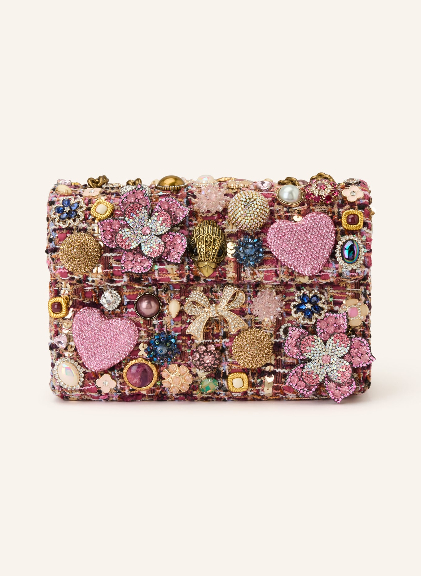 KURT GEIGER Schultertasche KENSINGTON TUTTIFRUTTI mit Schmucksteinen: ALTROSA / GOLD / BLAU